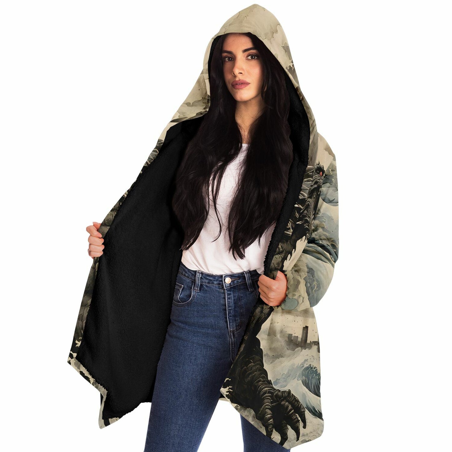 Godzilla Hooded Cloak - Sherpa Fleece with Fantasy Monster design