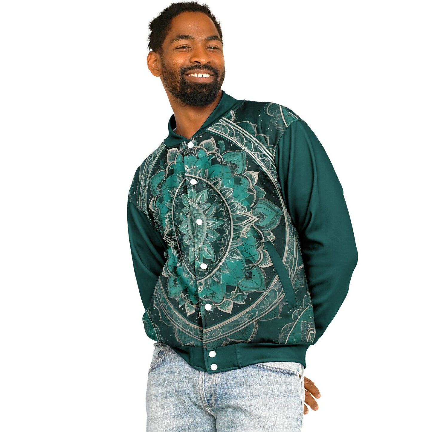 Green Mandala Baseball Jacket - Custom Bomber Jacket with Artistic Print