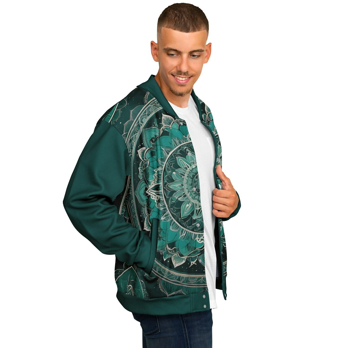 Green Mandala Baseball Jacket - Custom Bomber Jacket with Artistic Print