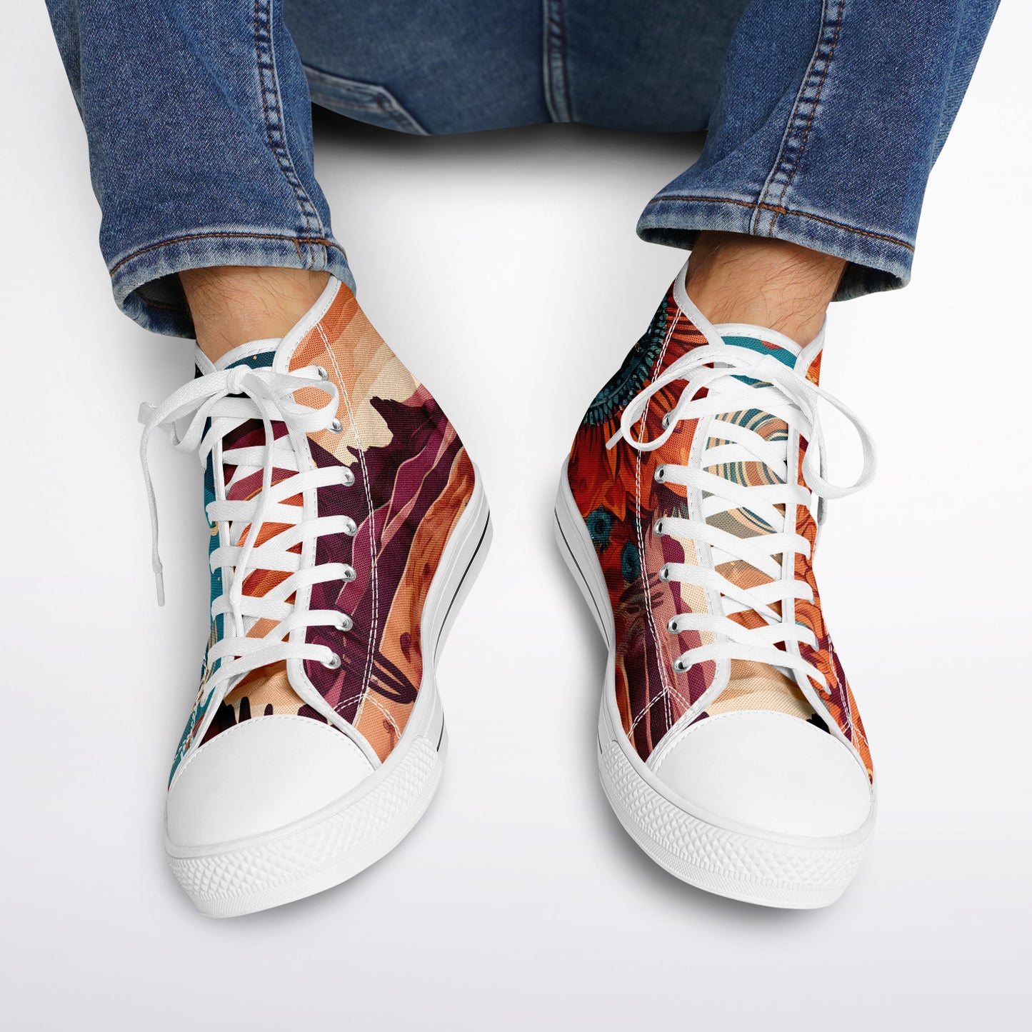 Boho Desert High Tops - Rave Shoes with Festival Desert Print and Bright Colours