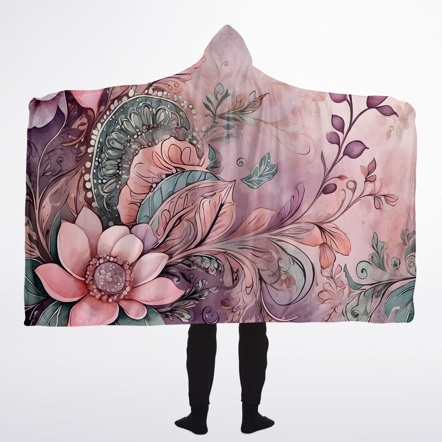 Lavender Festival Hooded Blanket - Fleece Blanket with Boho Floral Print