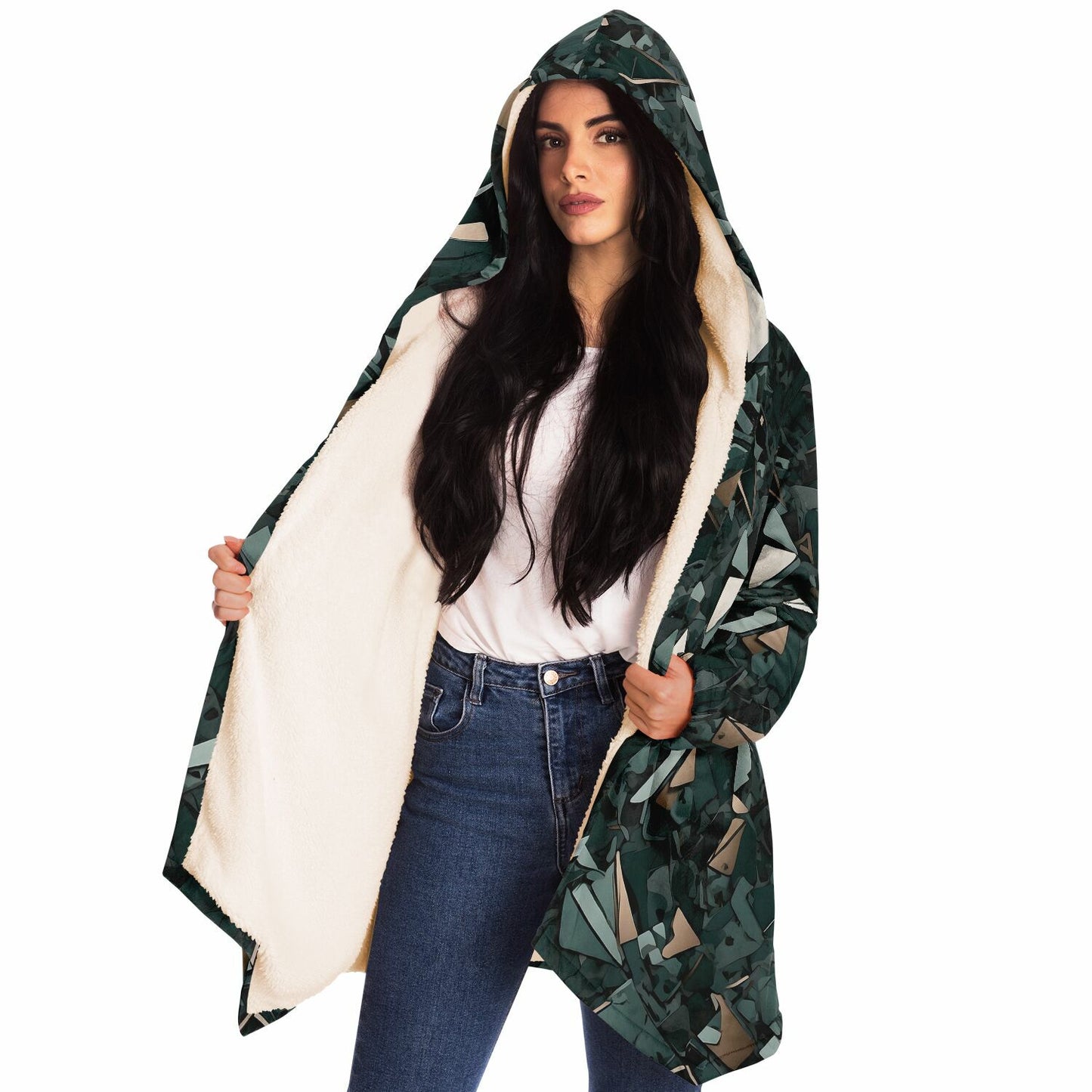 Modern Camo Hooded Cloak - Durable Fleece Cloak with Abstract Camo Pattern