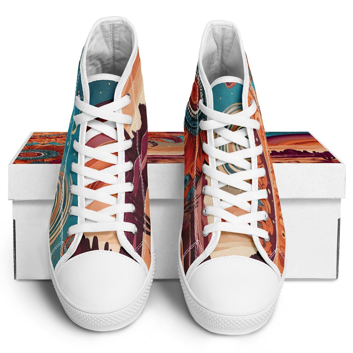 Boho Desert High Tops - Rave Shoes with Festival Desert Print and Bright Colours
