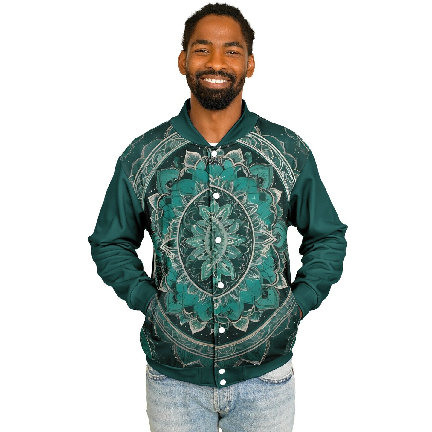 Green Mandala Baseball Jacket - Custom Bomber Jacket with Artistic Print