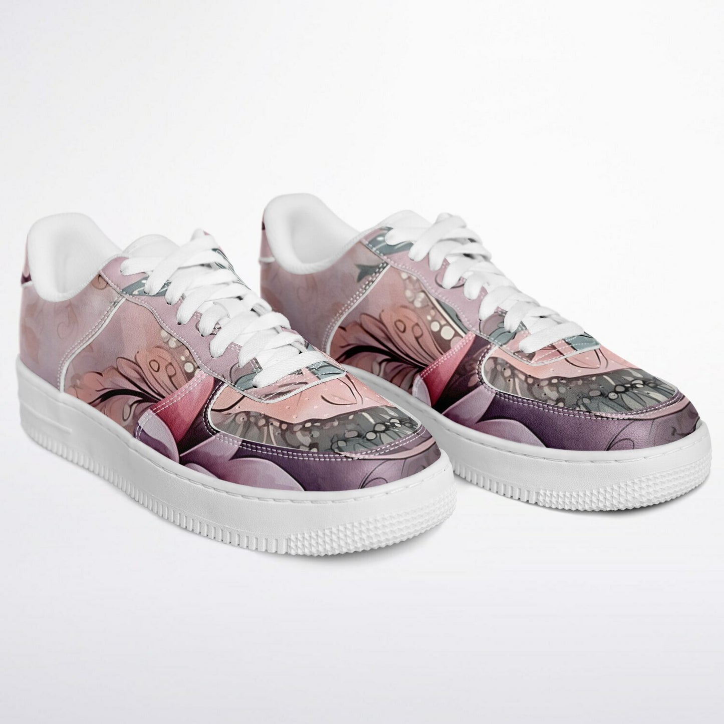 Lavender Boho Flowers Festival Trainers - Durable Rave Shoes with Pastel Floral Pattern