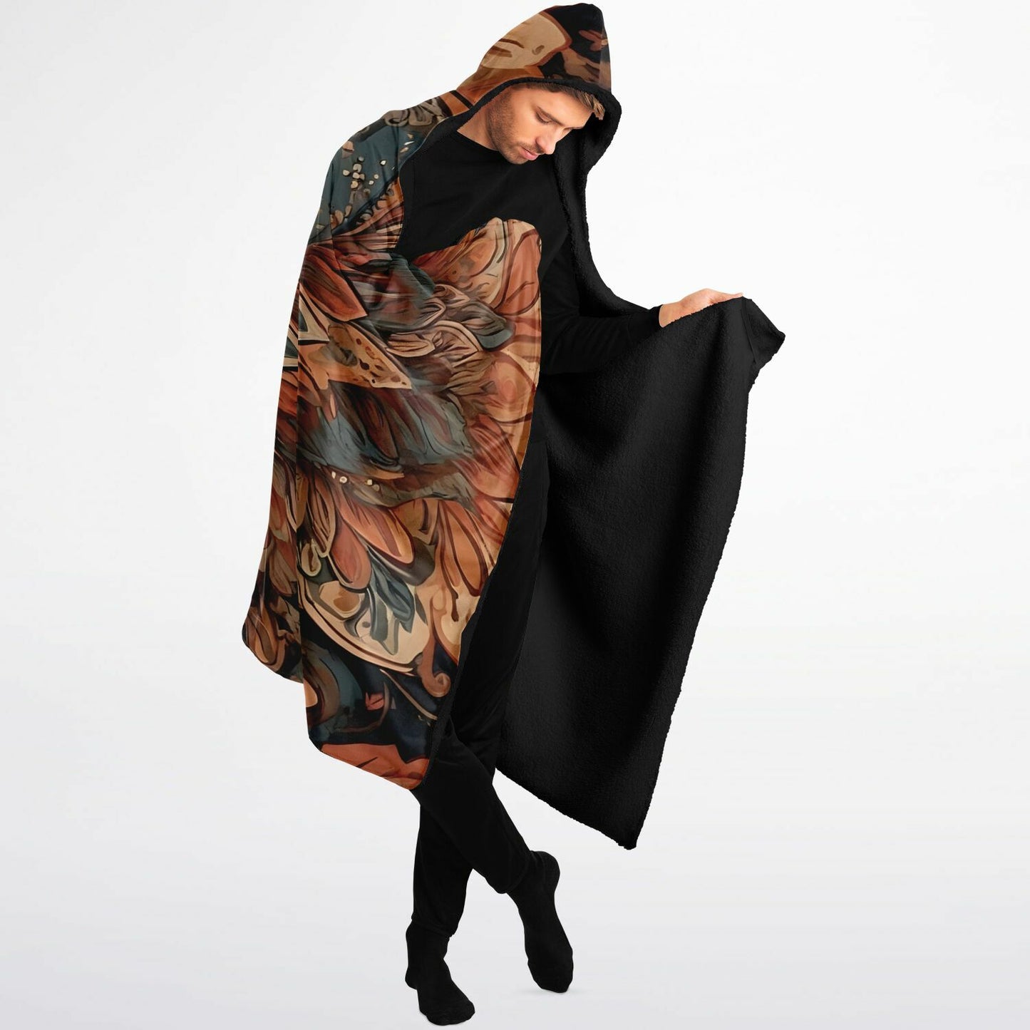 Earth Mandala Hooded Blanket - Fleece Blanket with Bohemian Floral Pattern