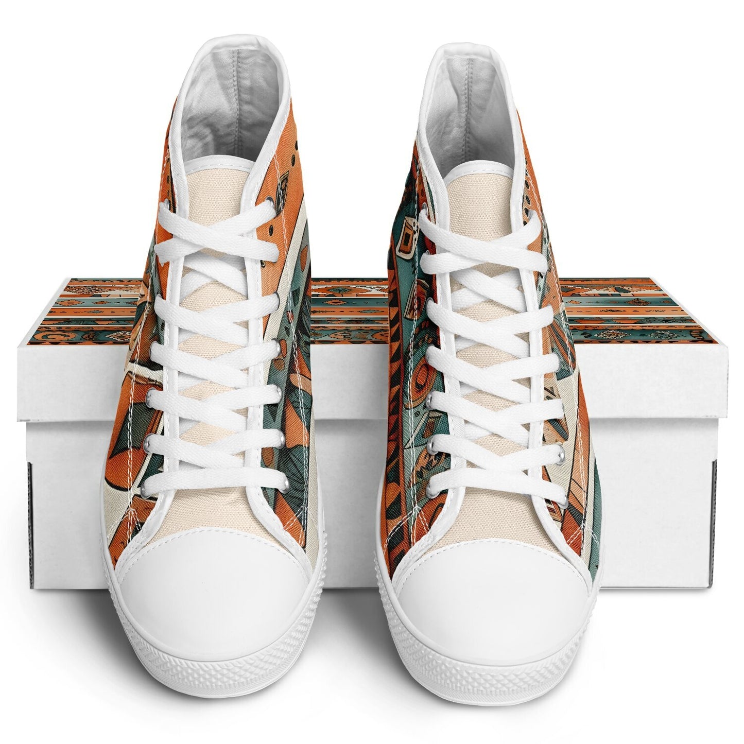 Bohemian High Tops - Abstract Unisex Festival Trainers with Bright Patterns