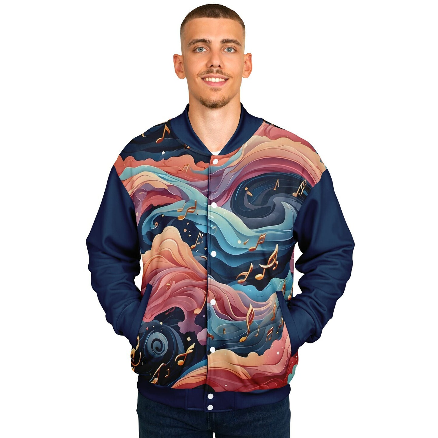 Musical Rainbow Baseball Jacket - Custom Bomber Jacket with Artistic Print