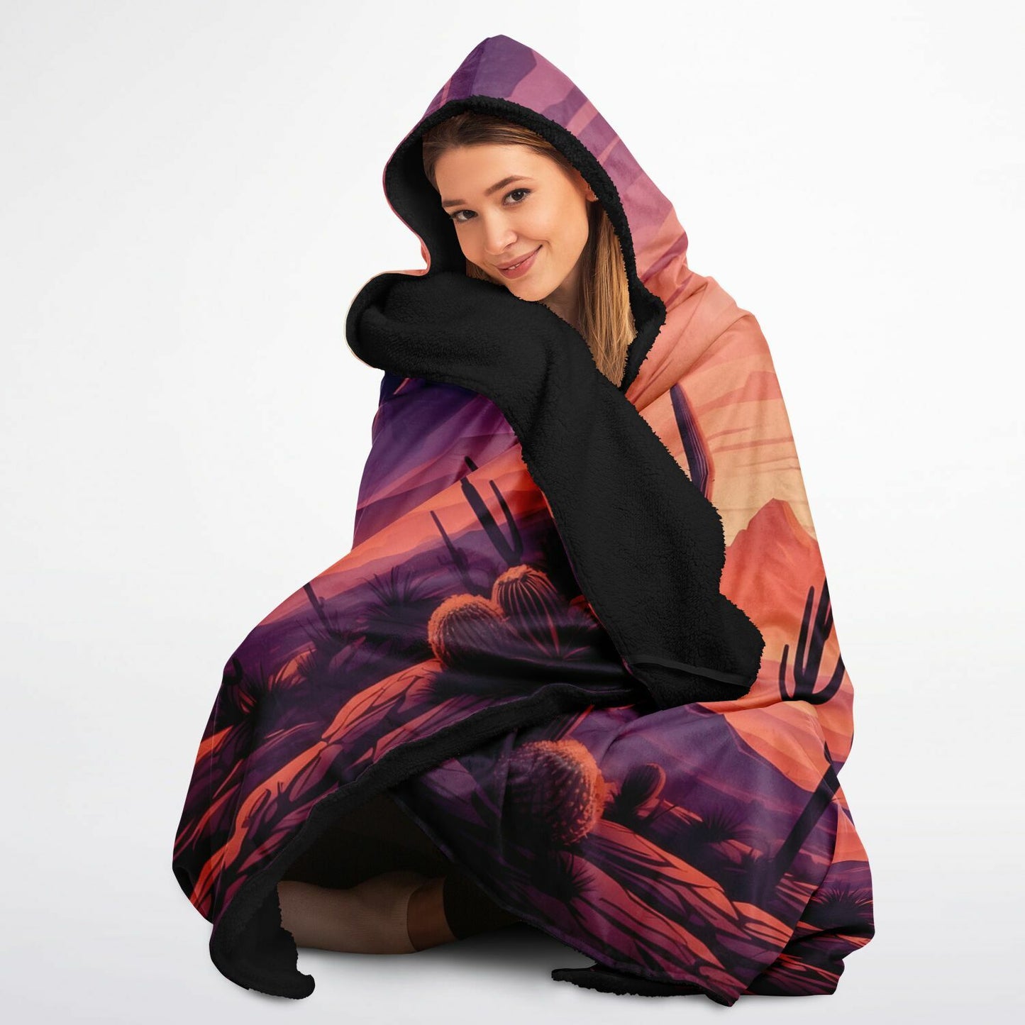 Festival Desert Hooded Blanket - Sherpa Fleece with Dusk Rave Vibes