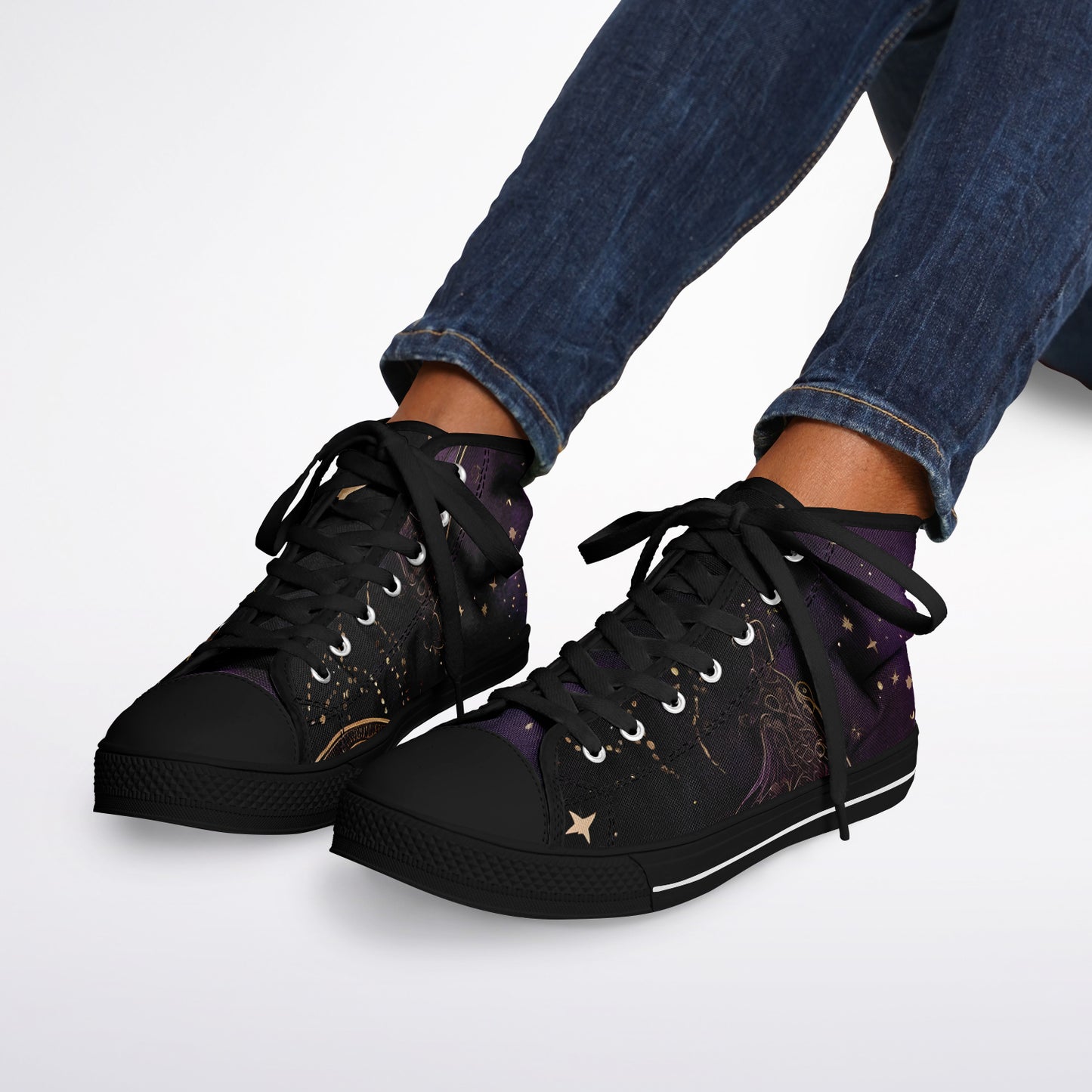 Celestial Purple High Tops - Rave Shoes with Purple and Gold Accents, Magical Vibes