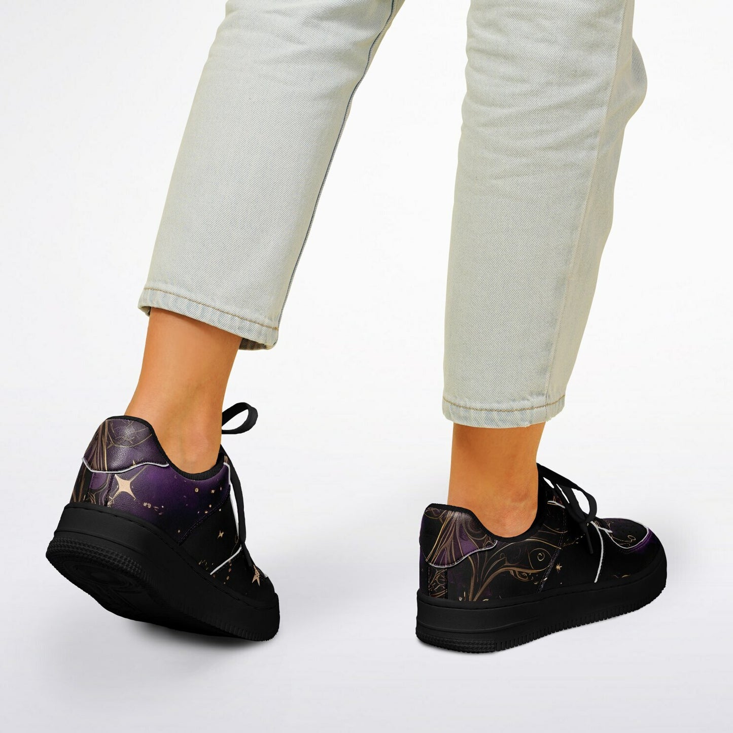 Celestial Purple Boho Rave Shoes - Durable Festival Trainers with Purple and Gold Accents