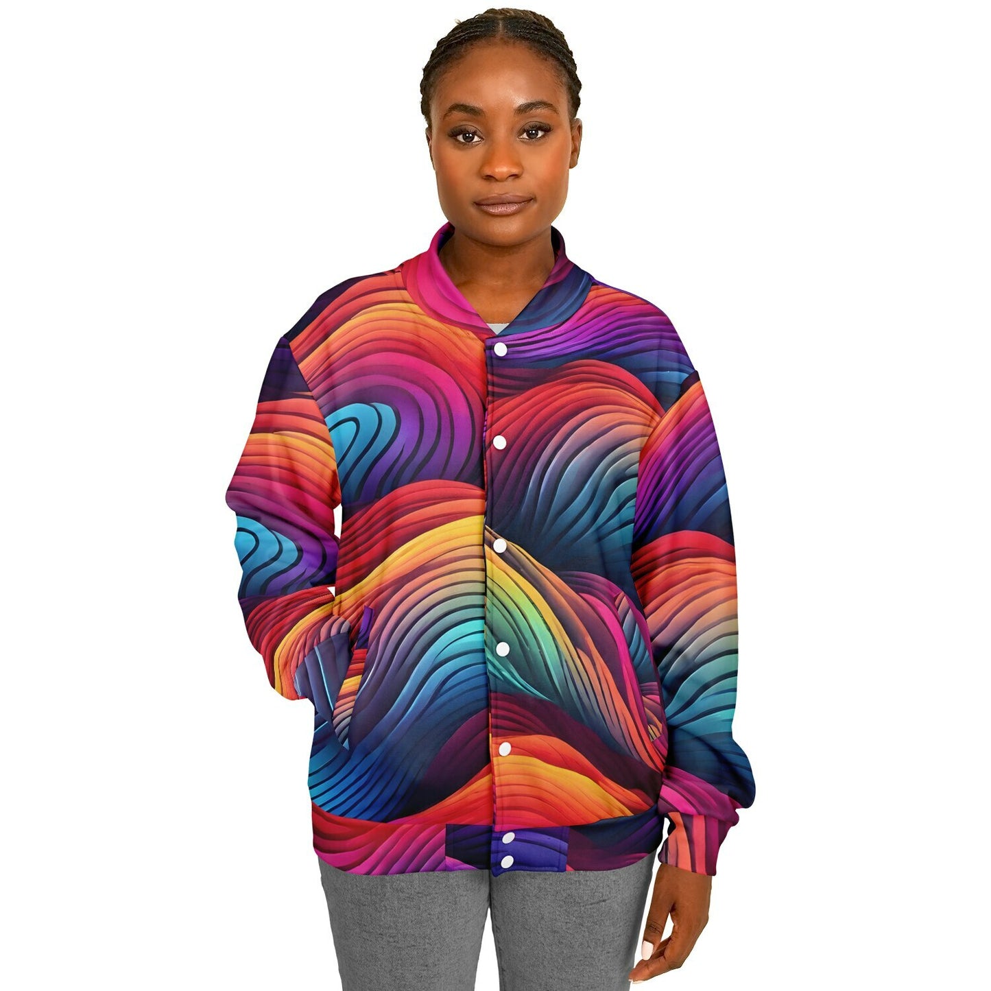 Neon Rainbow Baseball Jacket - Custom Bomber Jacket with Artistic Print