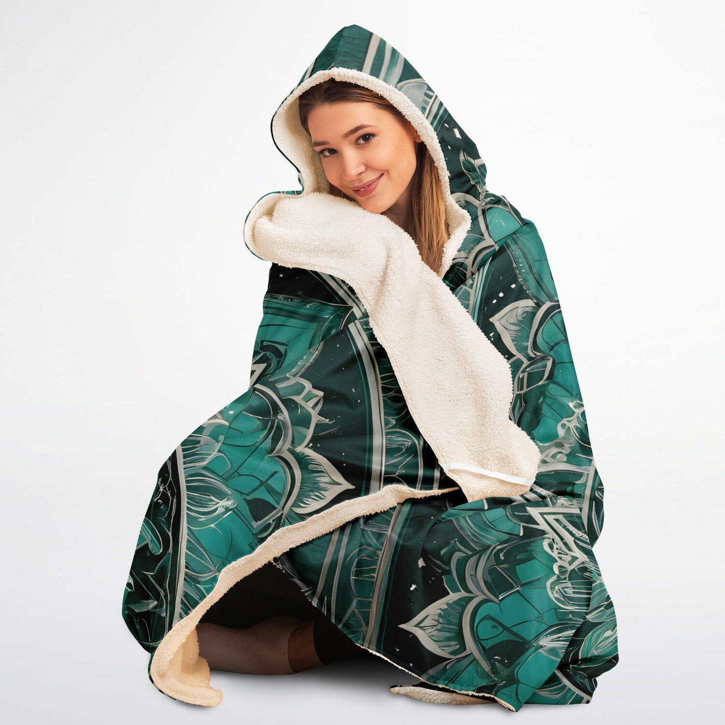Emerald Mandala Hooded Blanket - Ultra-Soft Hoodie Blanket with Mandala Pattern