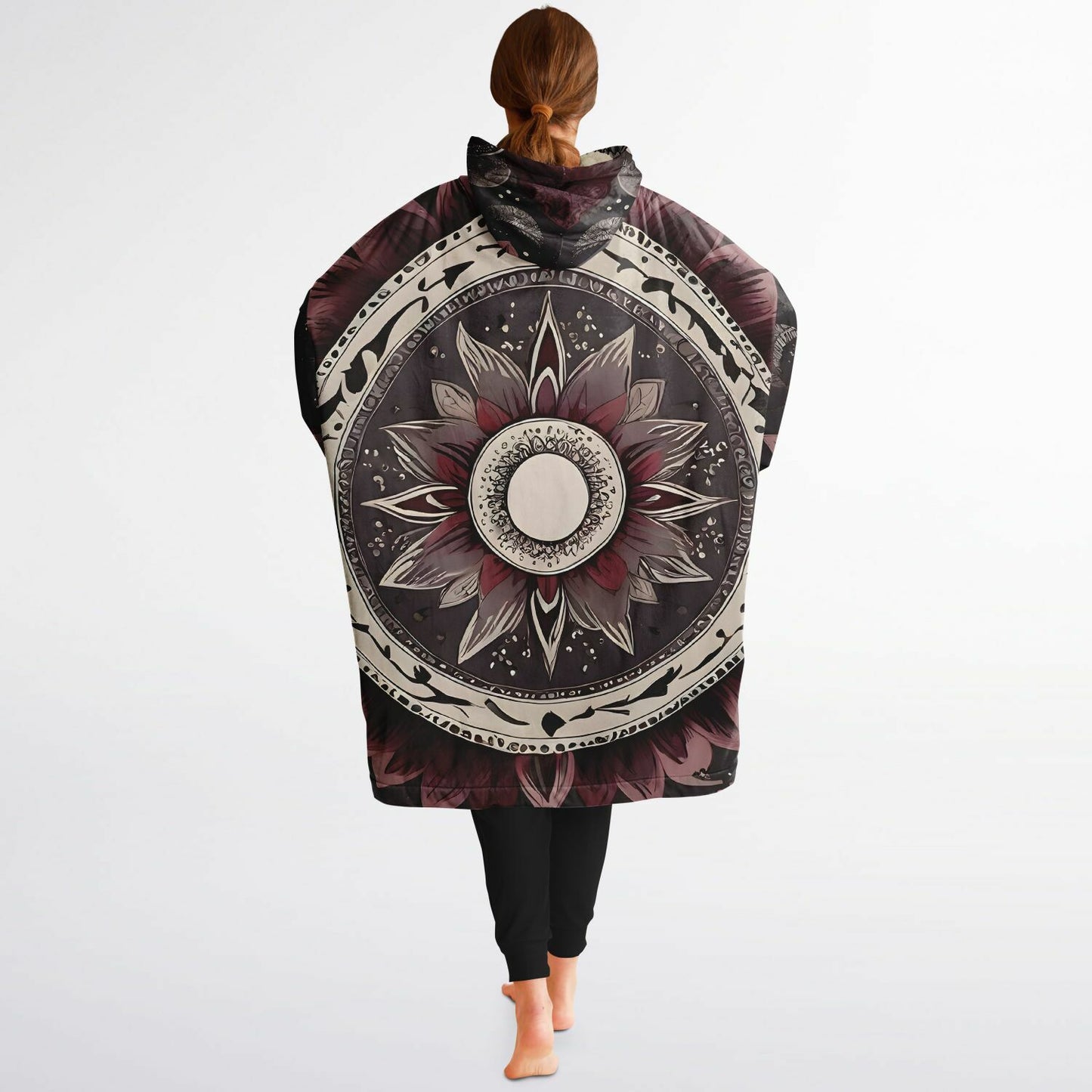 Maroon Mandala Snug Hoodie - Festival Fleece Wearable Hoodie - Essentials Hoodie