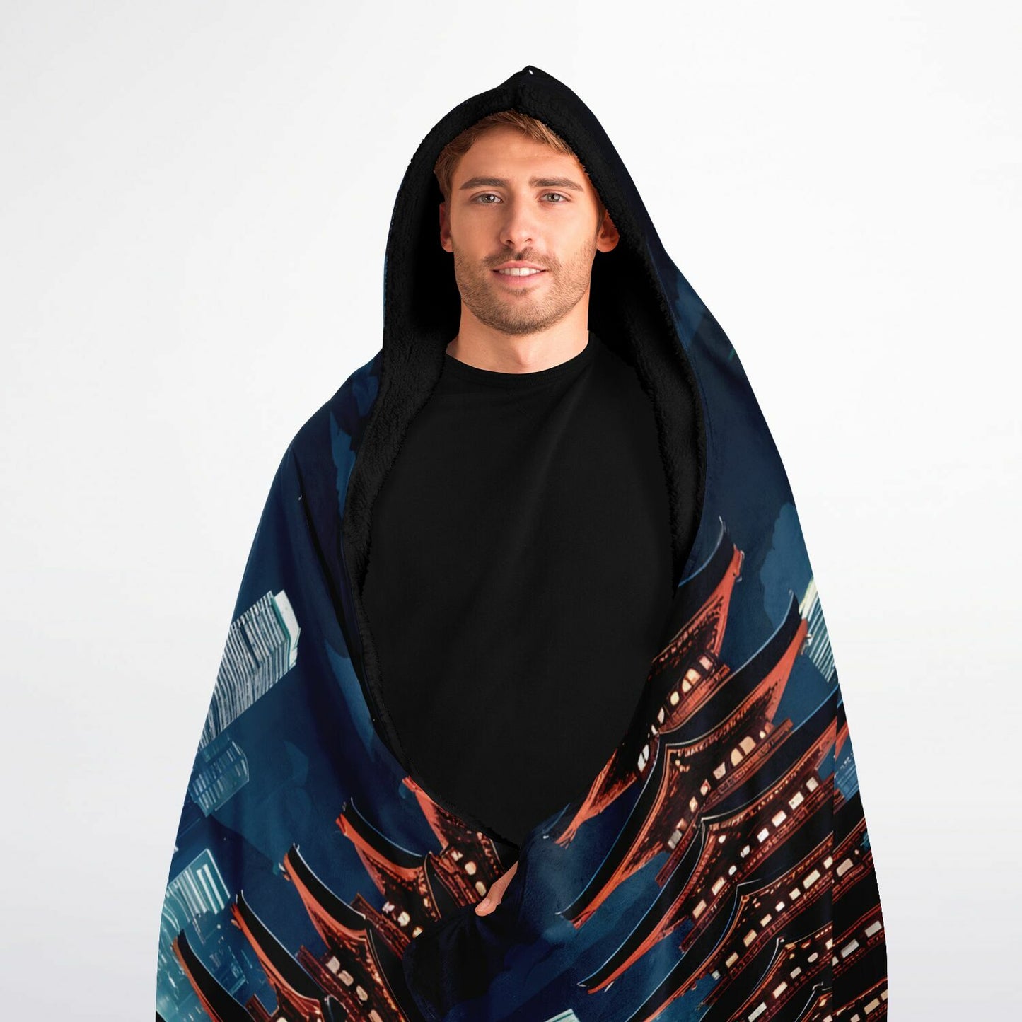 Anime Hooded Blanket - Sherpa Fleece Tokyo Artwork with City Night Vibes