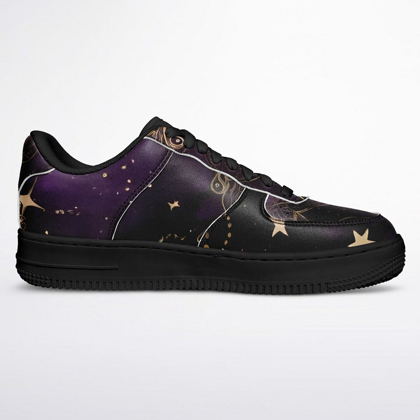 Celestial Purple Boho Rave Shoes - Durable Festival Trainers with Purple and Gold Accents