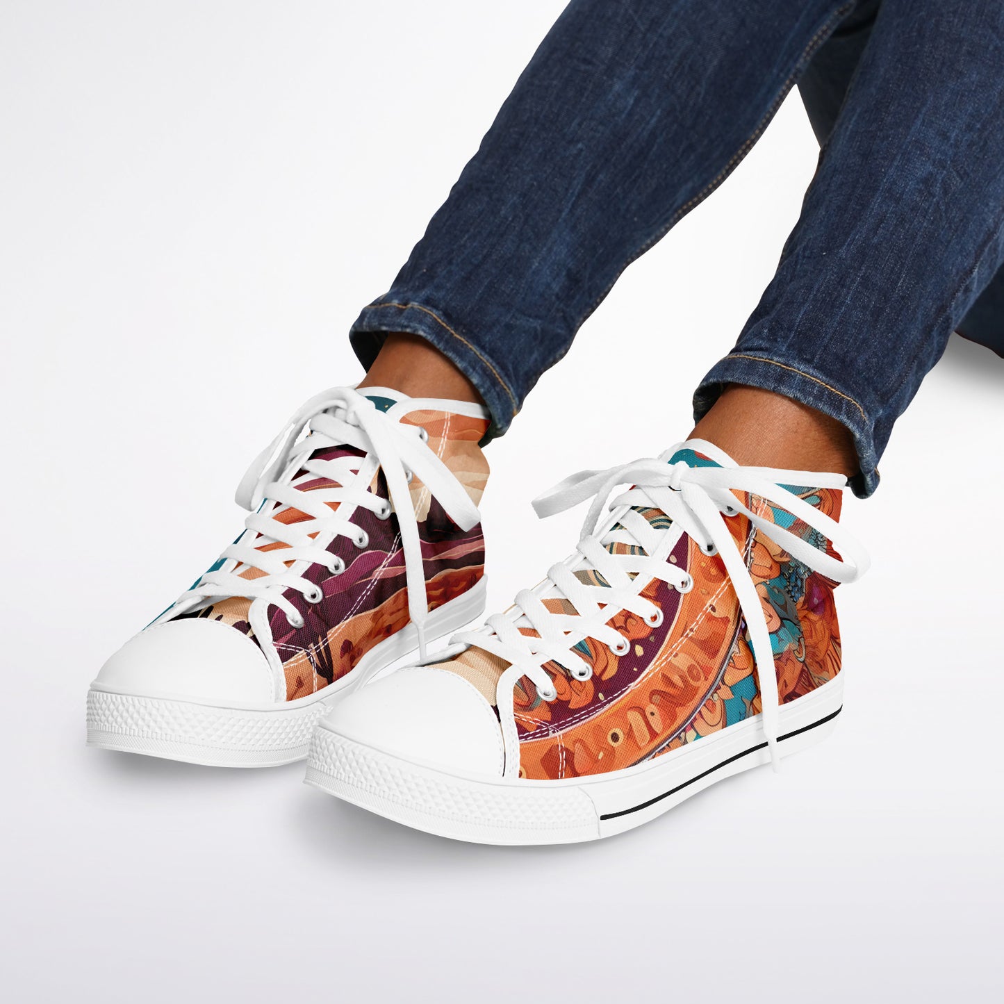 Boho Desert High Tops - Rave Shoes with Festival Desert Print and Bright Colours