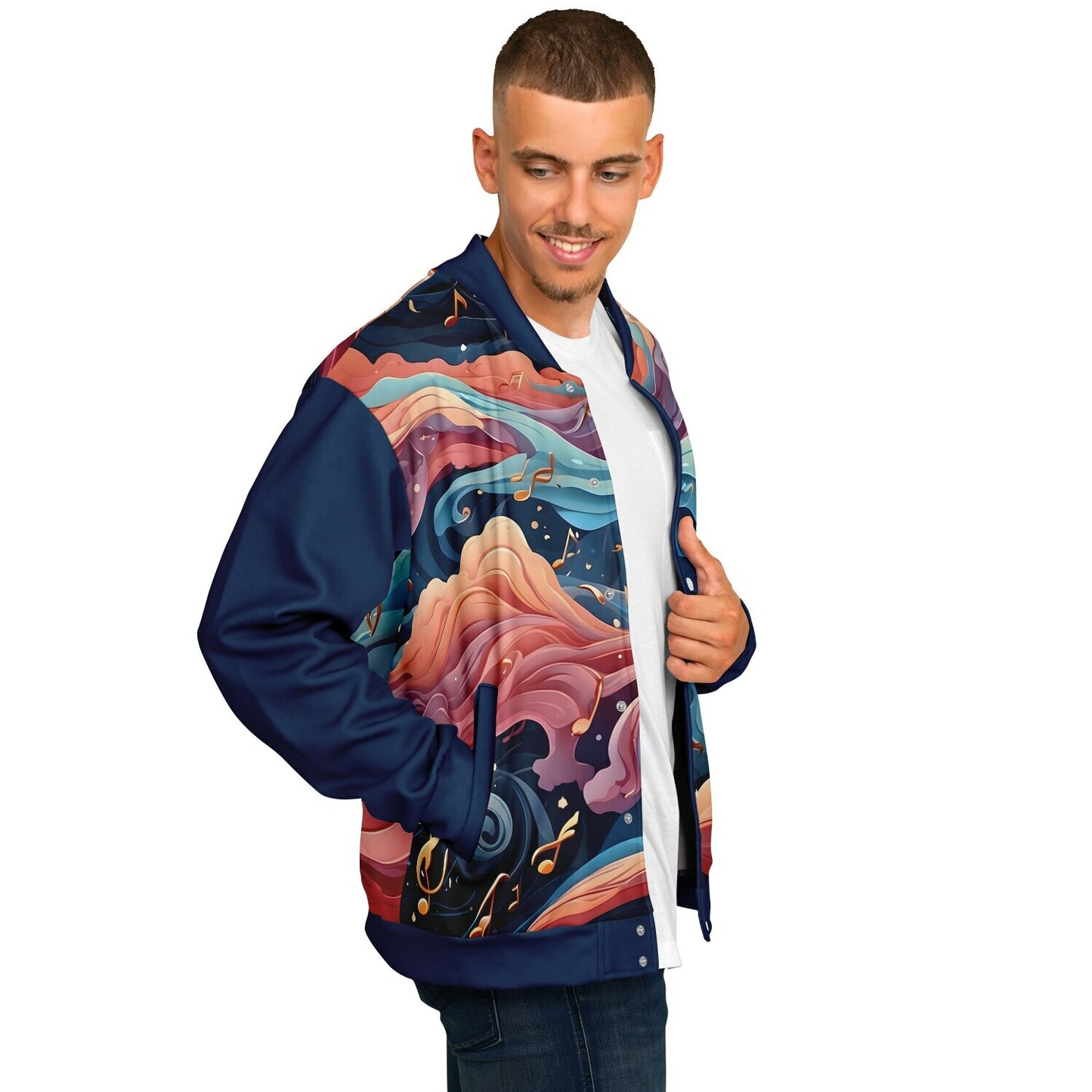 Musical Rainbow Baseball Jacket - Custom Bomber Jacket with Artistic Print