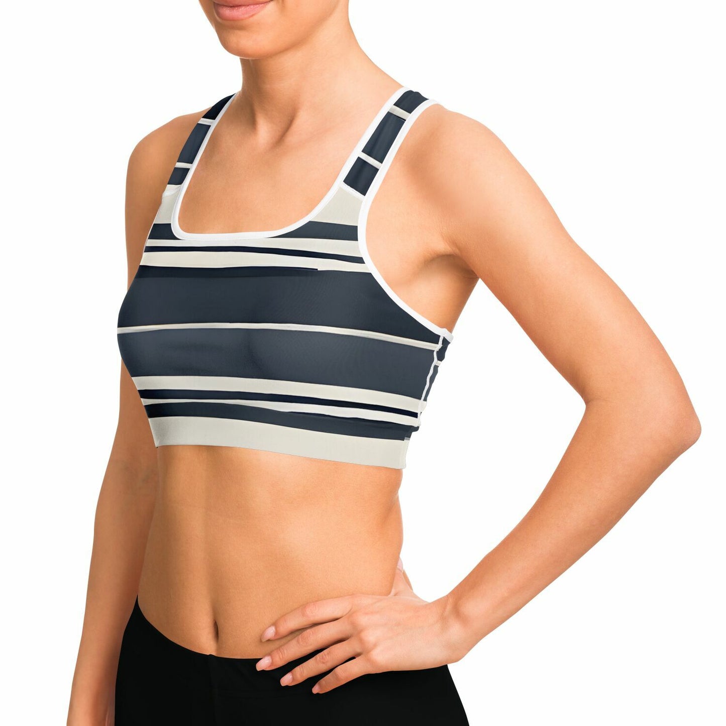 White & Blue Lines Sports Bra