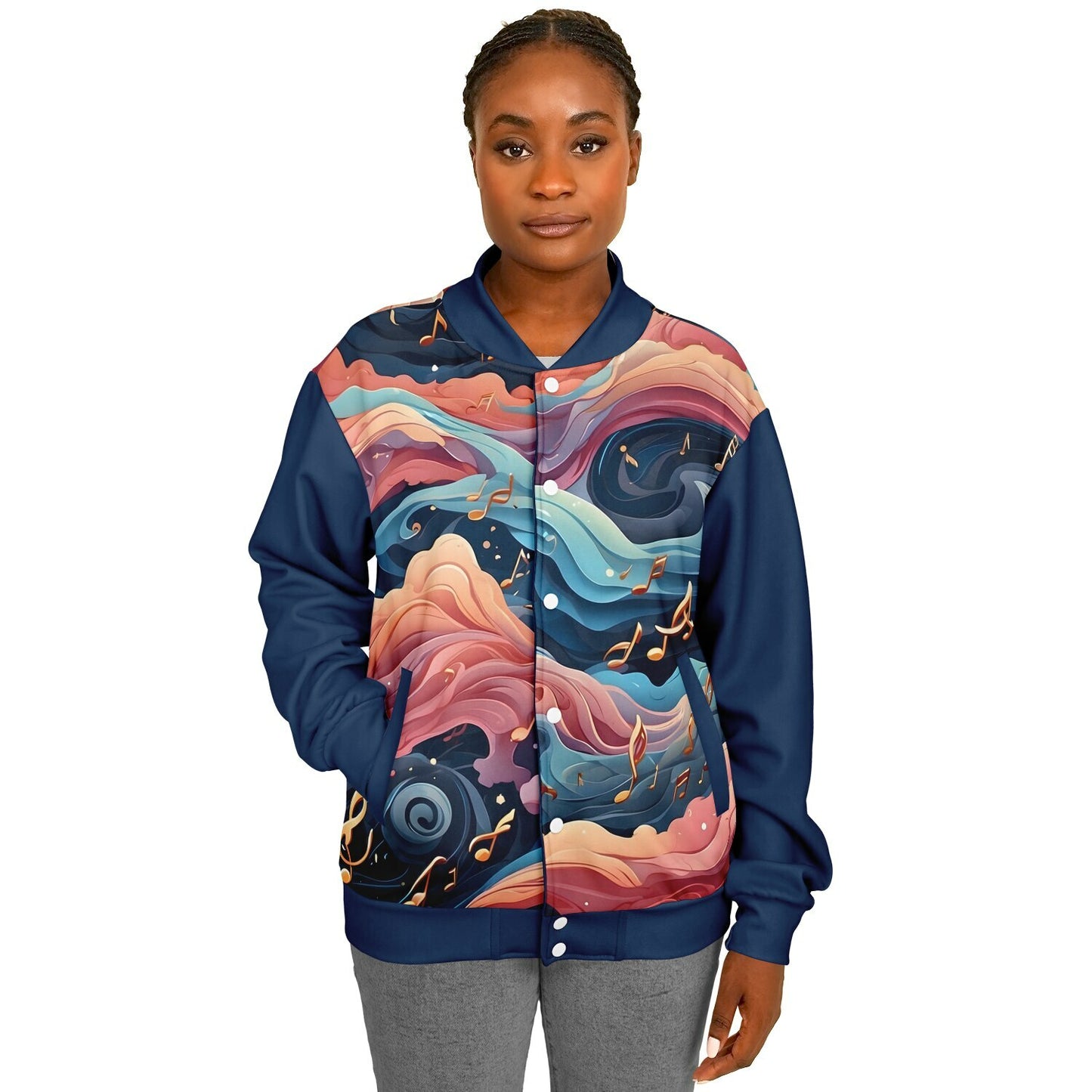 Musical Rainbow Baseball Jacket - Custom Bomber Jacket with Artistic Print