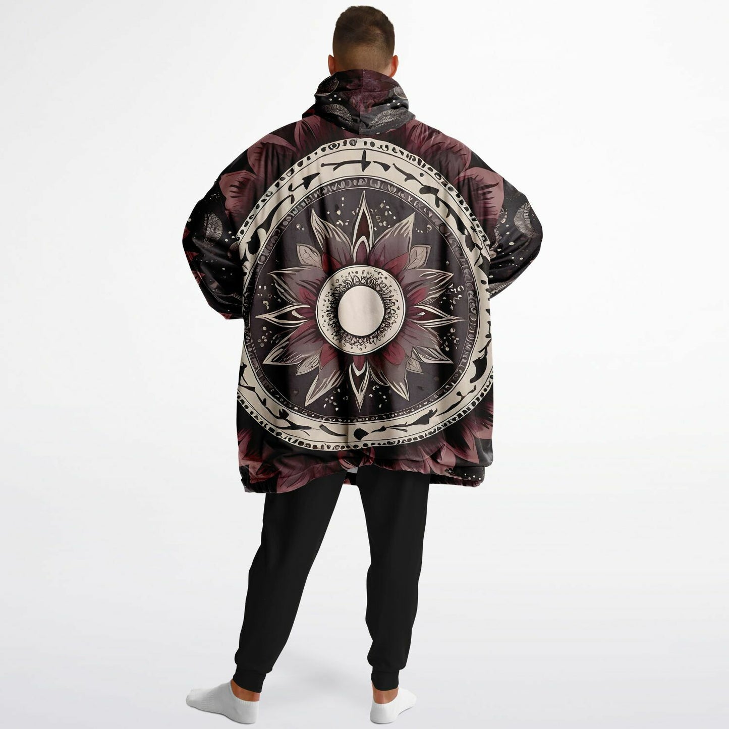Maroon Mandala Snug Hoodie - Festival Fleece Wearable Hoodie - Essentials Hoodie