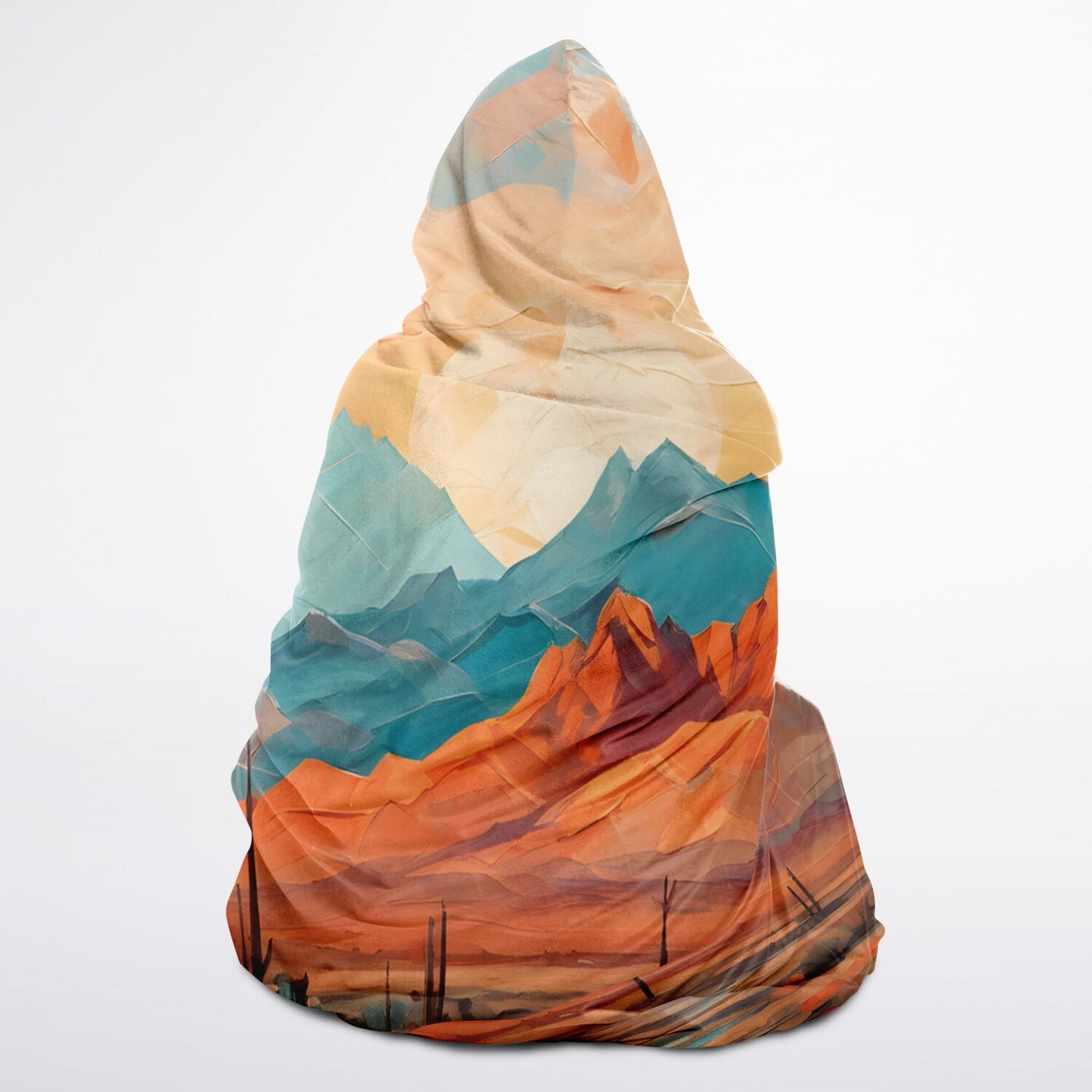 Design Hooded Blanket - Festival Style Sherpa Fleece with Teal & Orange Artwork