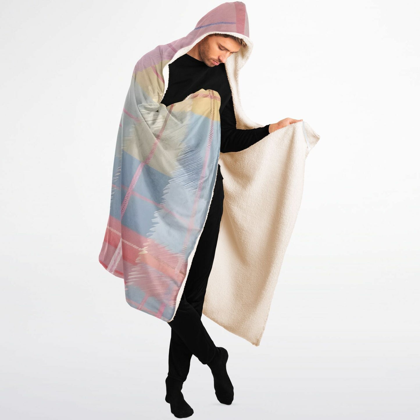 Pastel Tartan Hooded Blanket - Festival Blanket - Fleece Blanket