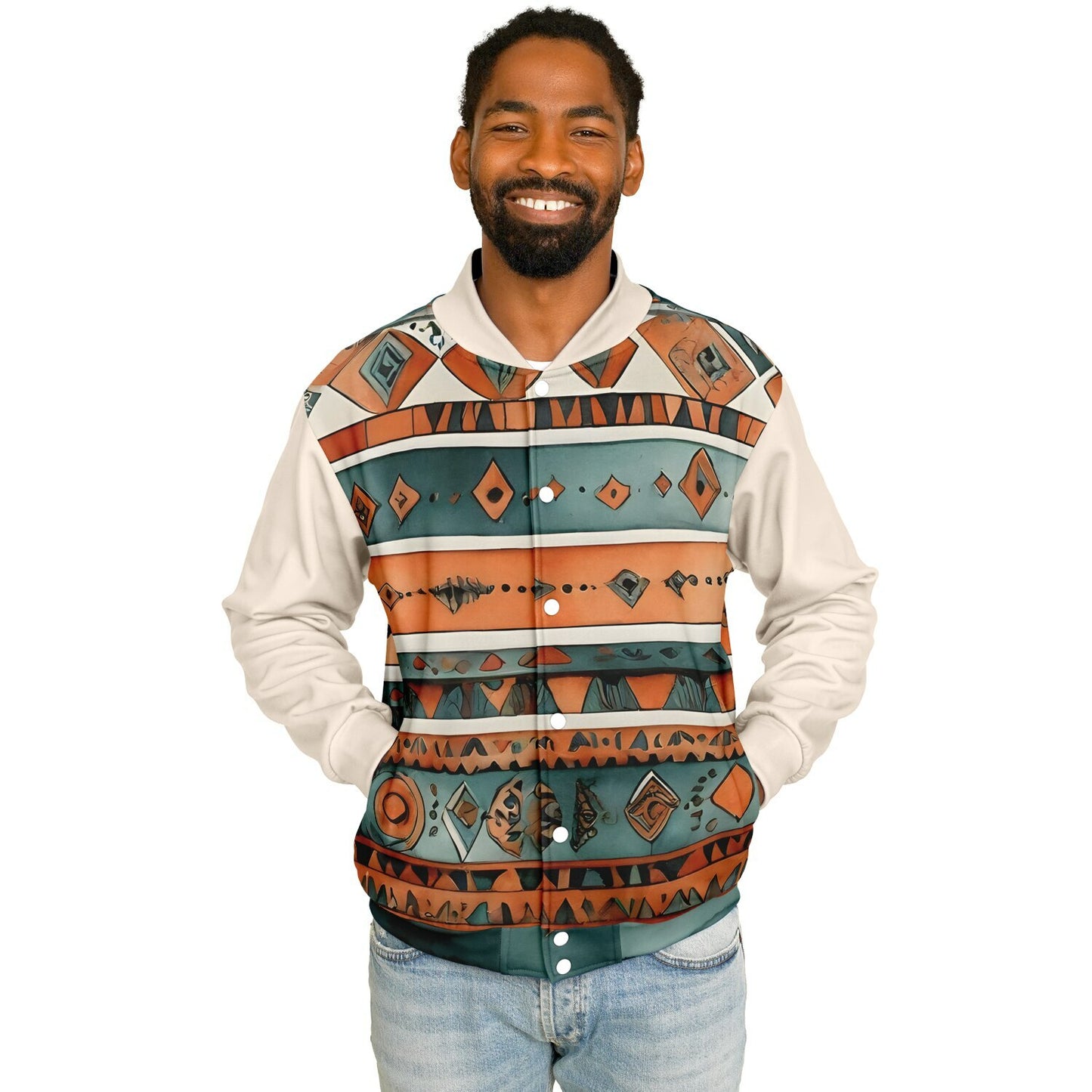 Abstract Baseball Jacket - Festival Style Comfort with Bright Patterns