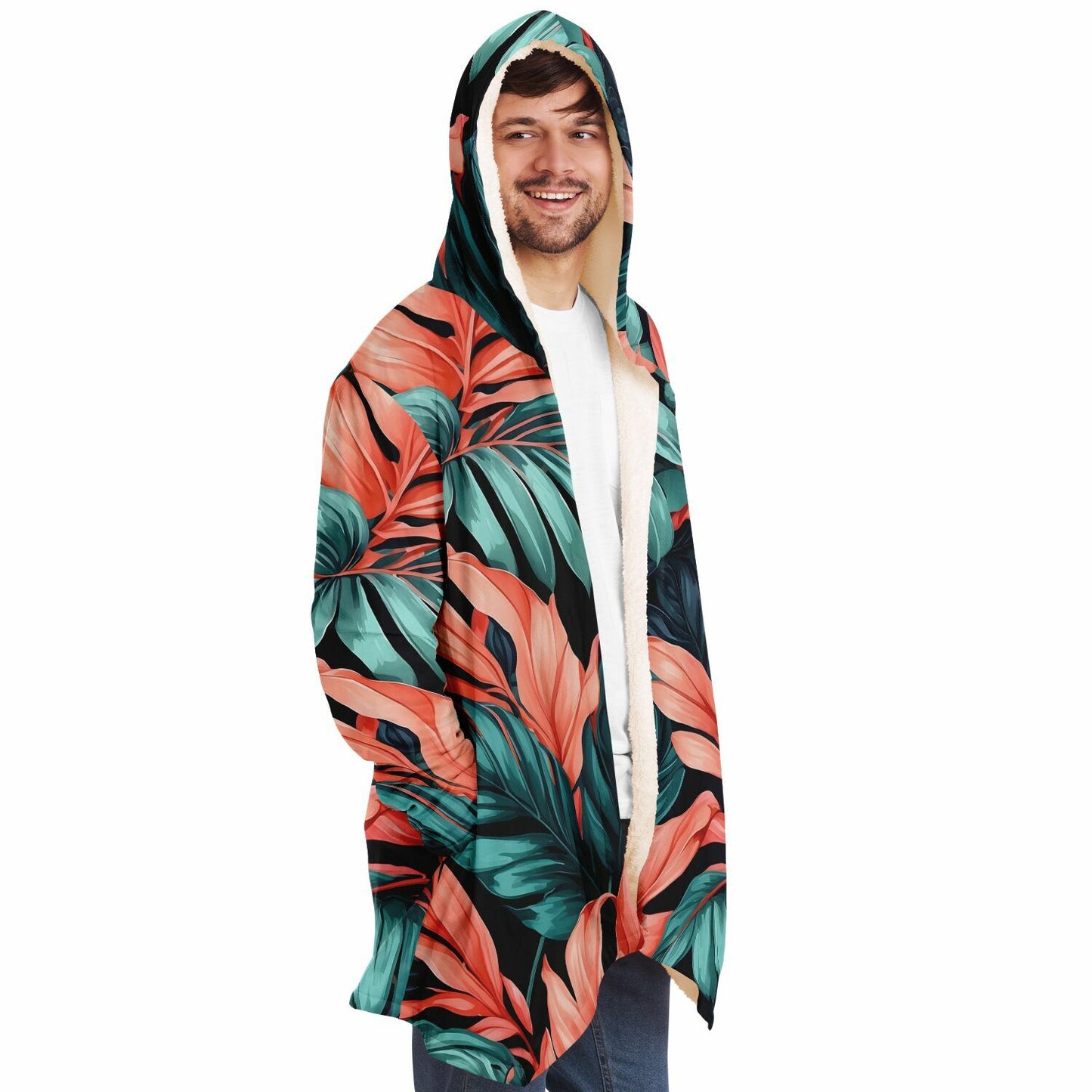 Festival Style Hooded Cloak - Fleece Cloak with Bold Floral Patterns