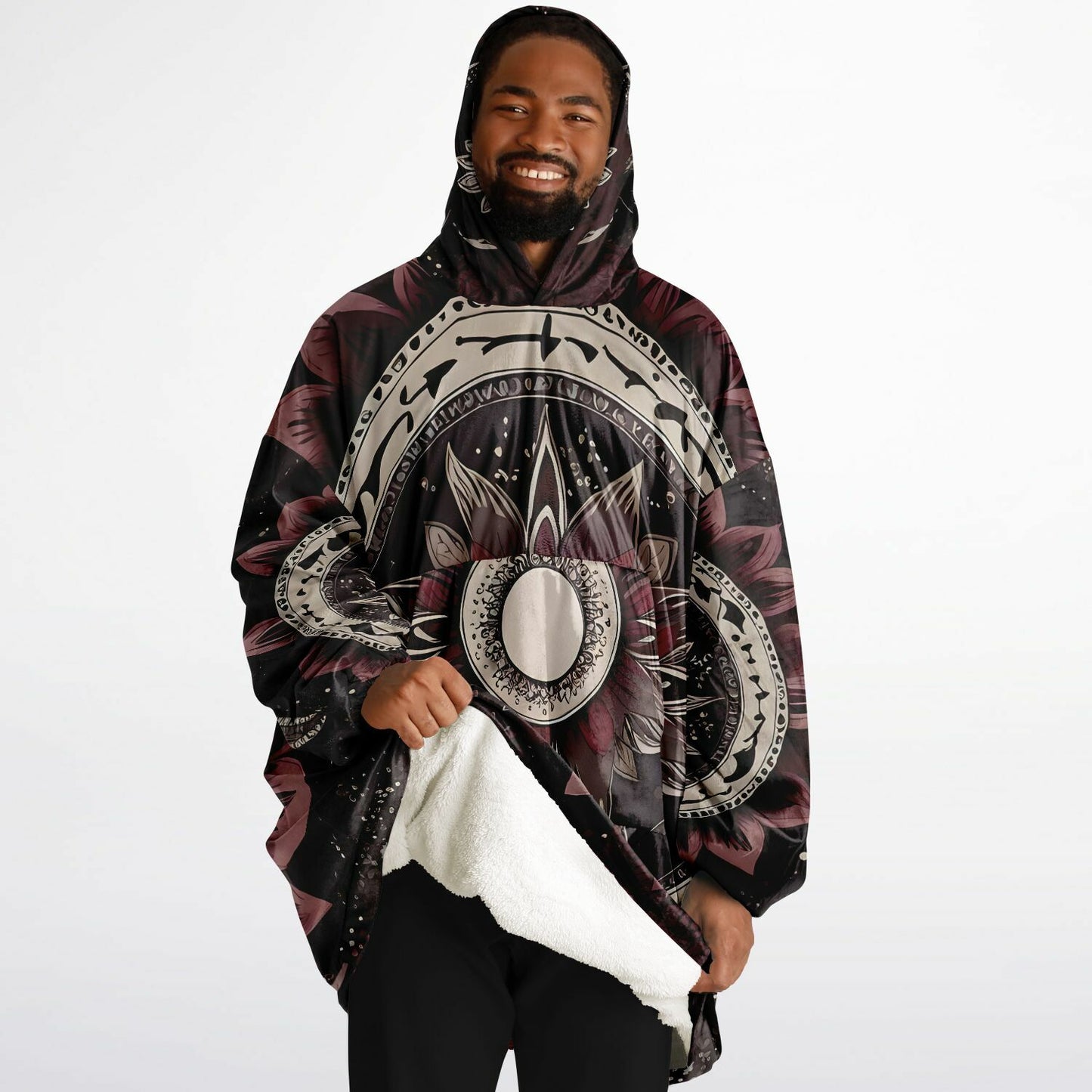 Maroon Mandala Snug Hoodie - Festival Fleece Wearable Hoodie - Essentials Hoodie