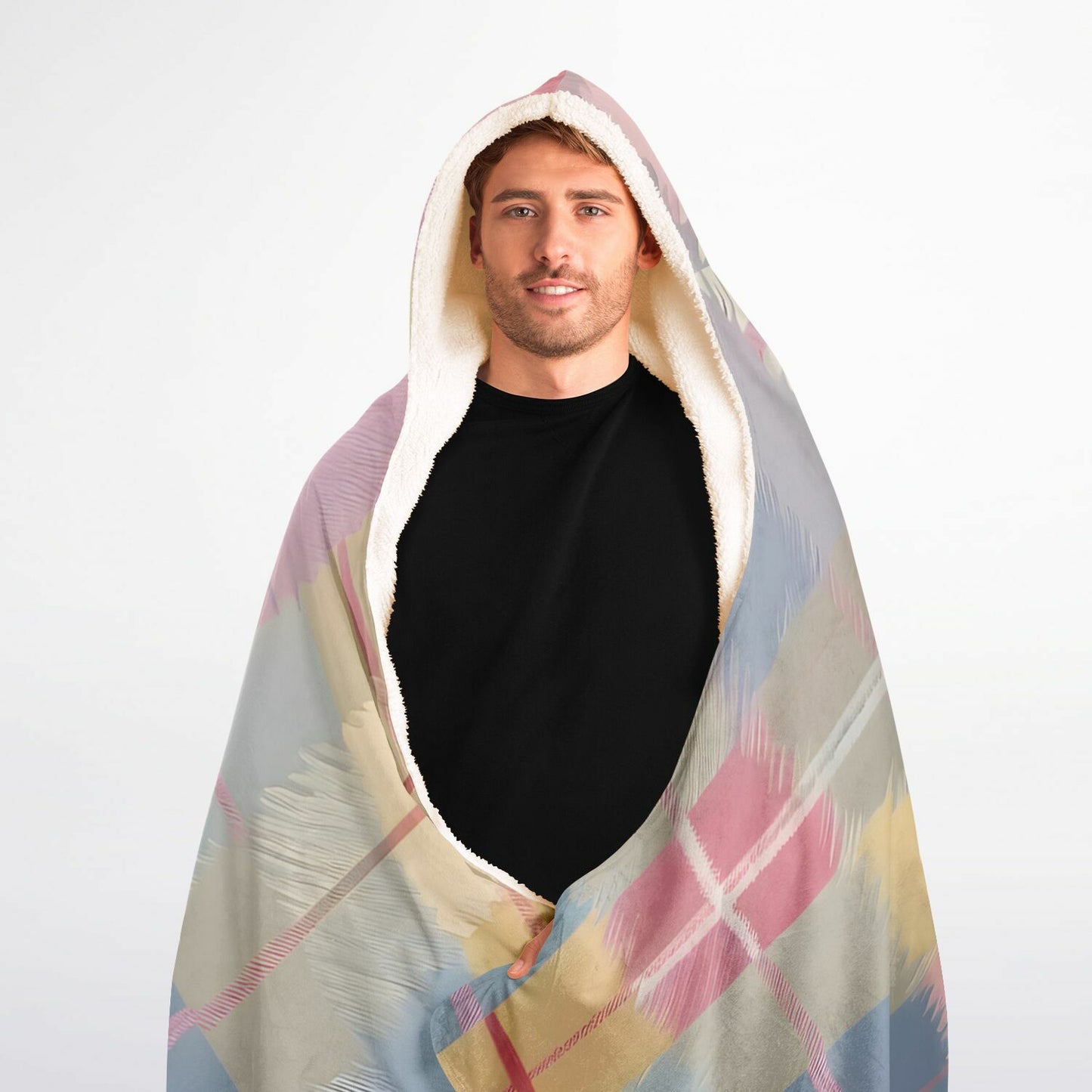 Pastel Tartan Hooded Blanket - Festival Blanket - Fleece Blanket