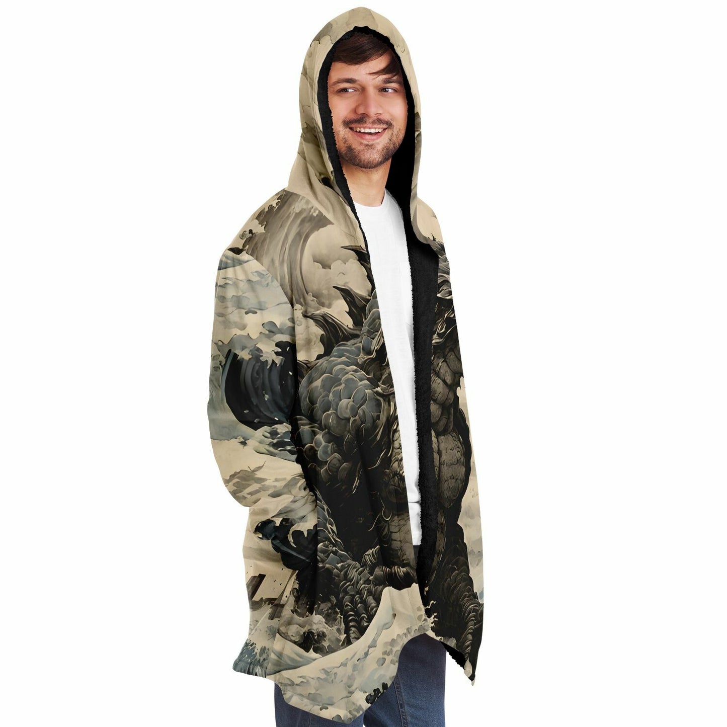 Godzilla Hooded Cloak - Sherpa Fleece with Fantasy Monster design