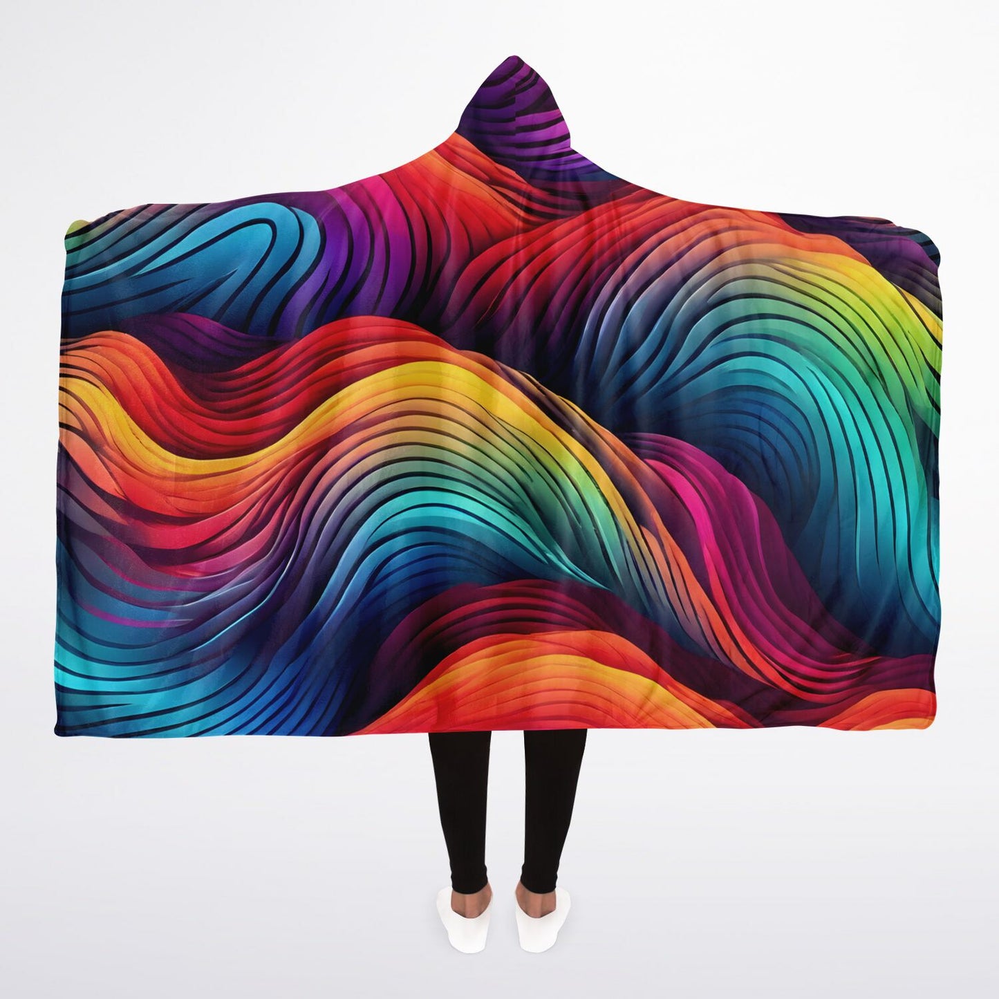 Neon Rainbow Hooded Blanket - Ultra-Soft Hoodie Blanket with Colourful Neon Pattern