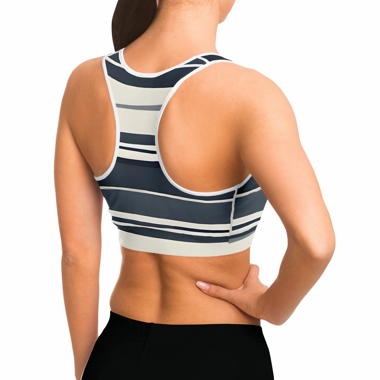 White & Blue Lines Sports Bra