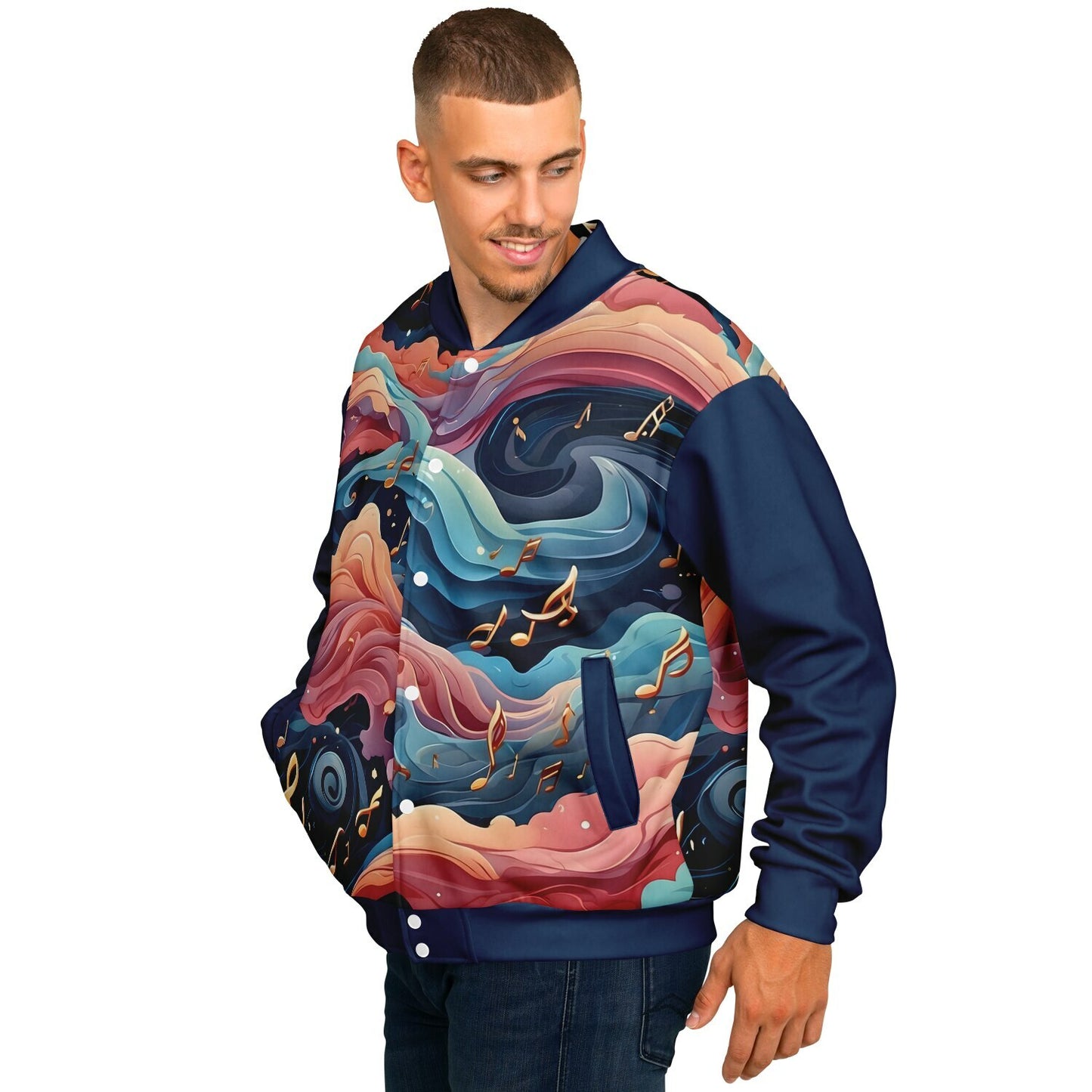 Musical Rainbow Baseball Jacket - Custom Bomber Jacket with Artistic Print