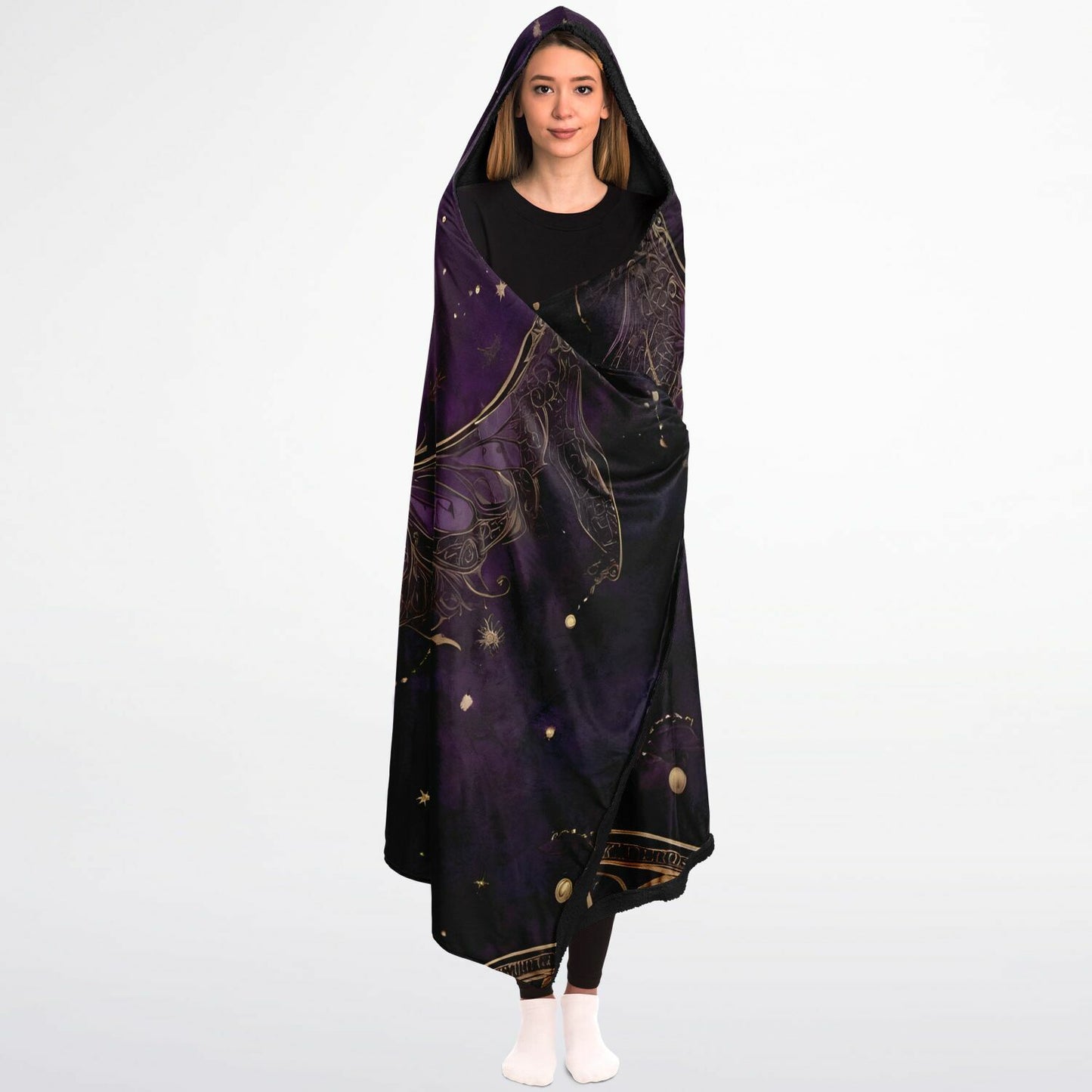 Purple Gothic Hooded Blanket - Fleece Blanket with Gothic Moonlight Festival Aesthetic