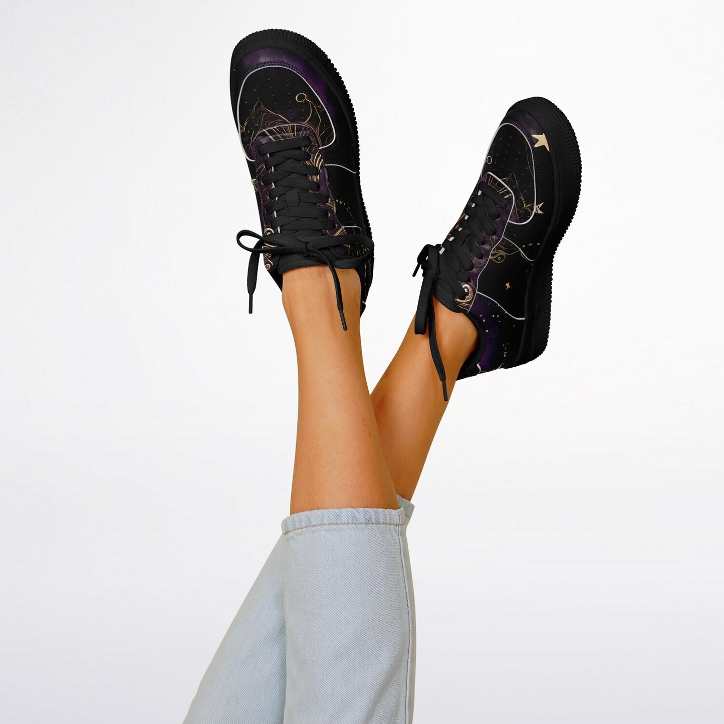 Celestial Purple Boho Rave Shoes - Durable Festival Trainers with Purple and Gold Accents