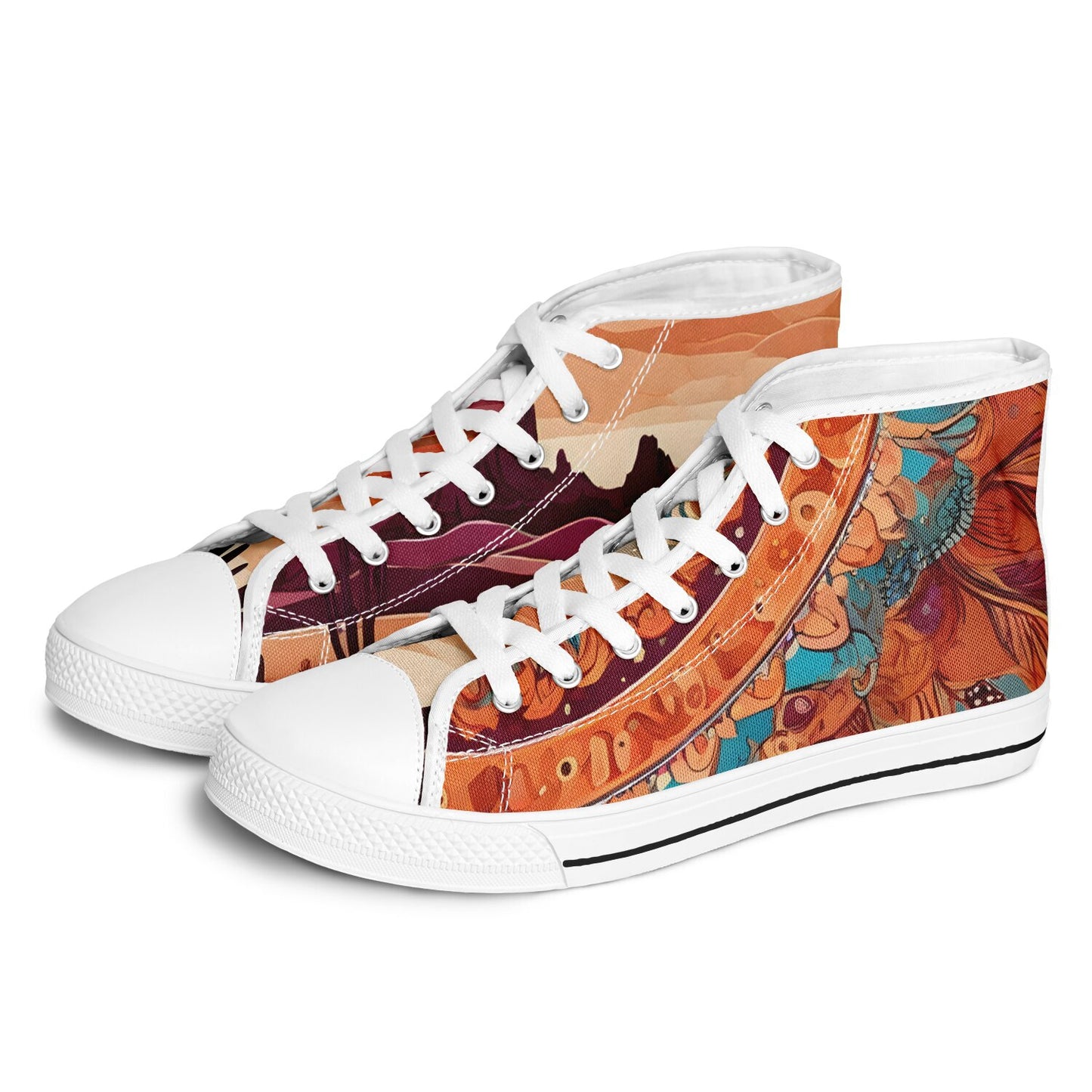 Boho Desert High Tops - Rave Shoes with Festival Desert Print and Bright Colours