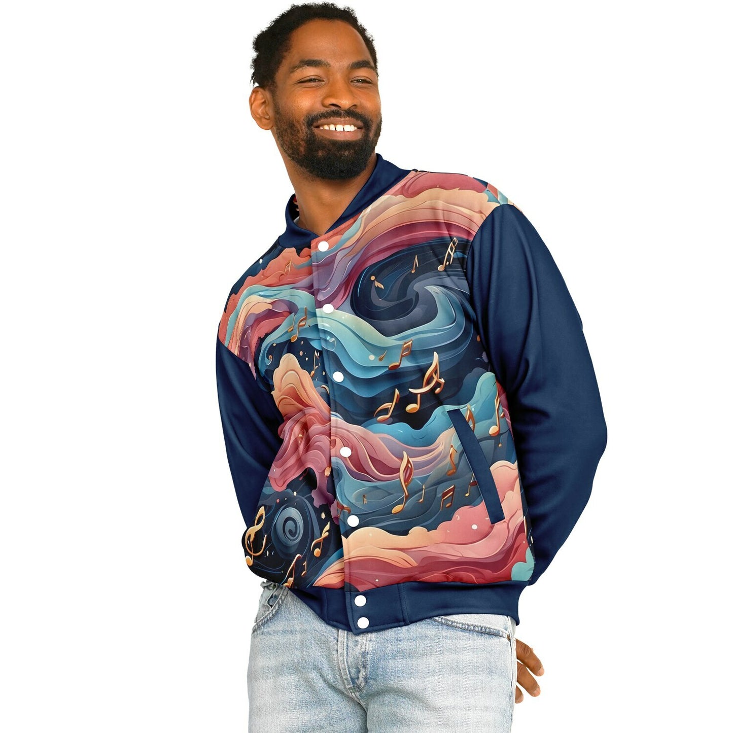 Musical Rainbow Baseball Jacket - Custom Bomber Jacket with Artistic Print