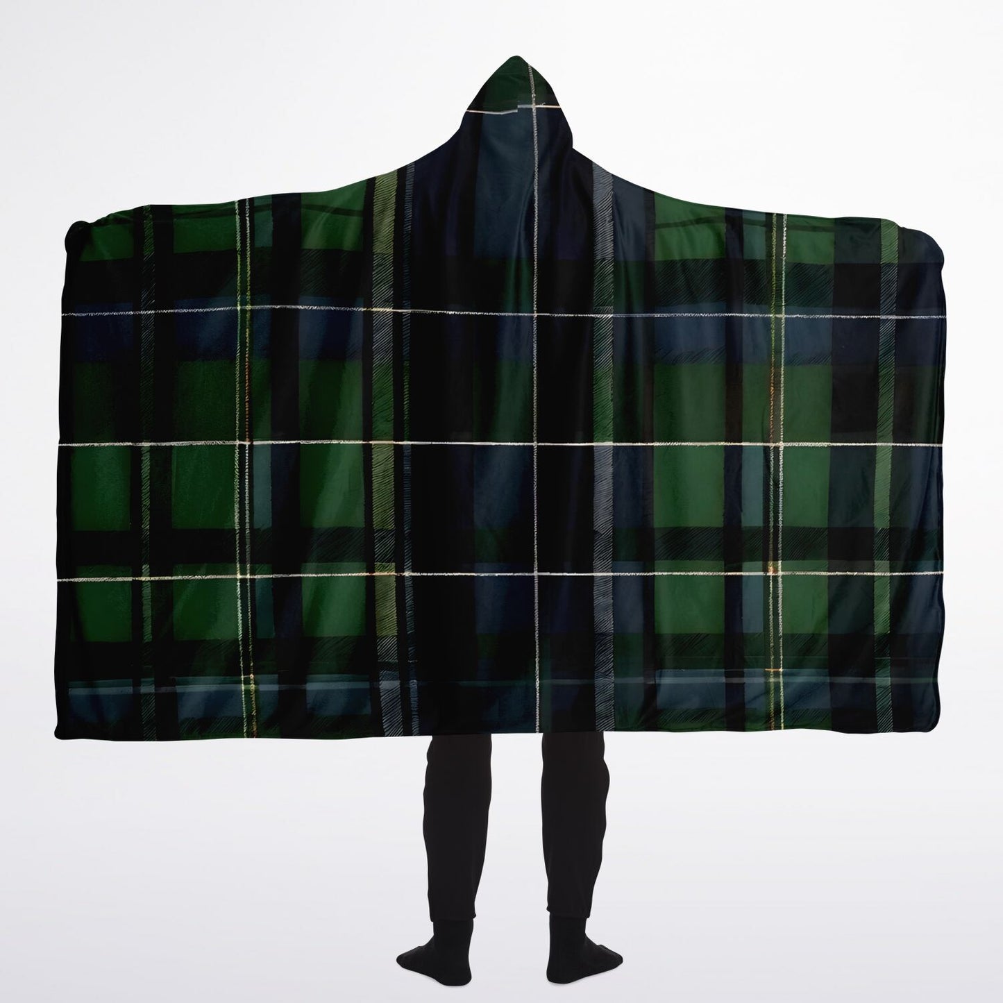 Green Tartan Hooded Blanket - Festival Blanket - Fleece Blanket