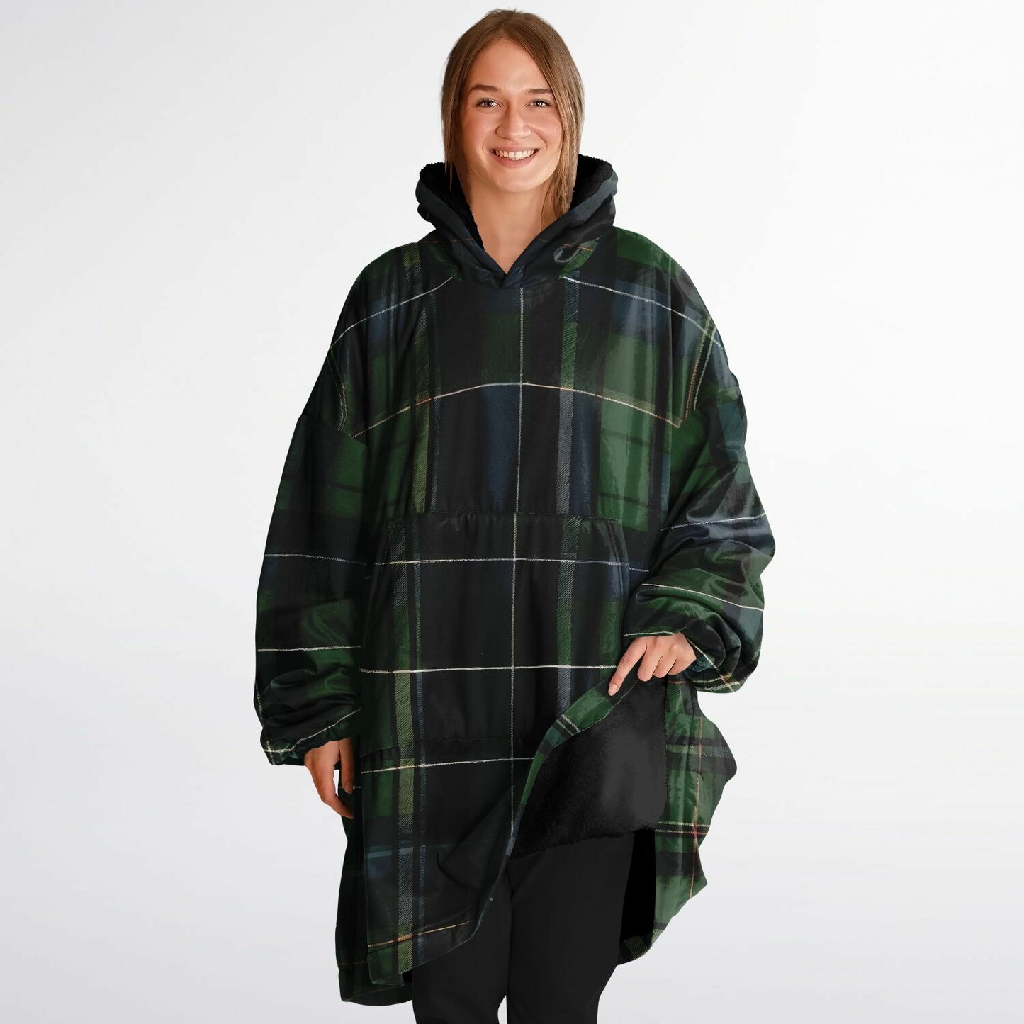 Green Tartan Snug Hoodie - Fleece Hoodie - Essential Hoodie