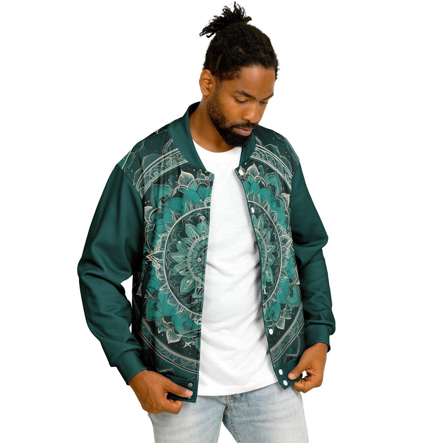 Green Mandala Baseball Jacket - Custom Bomber Jacket with Artistic Print