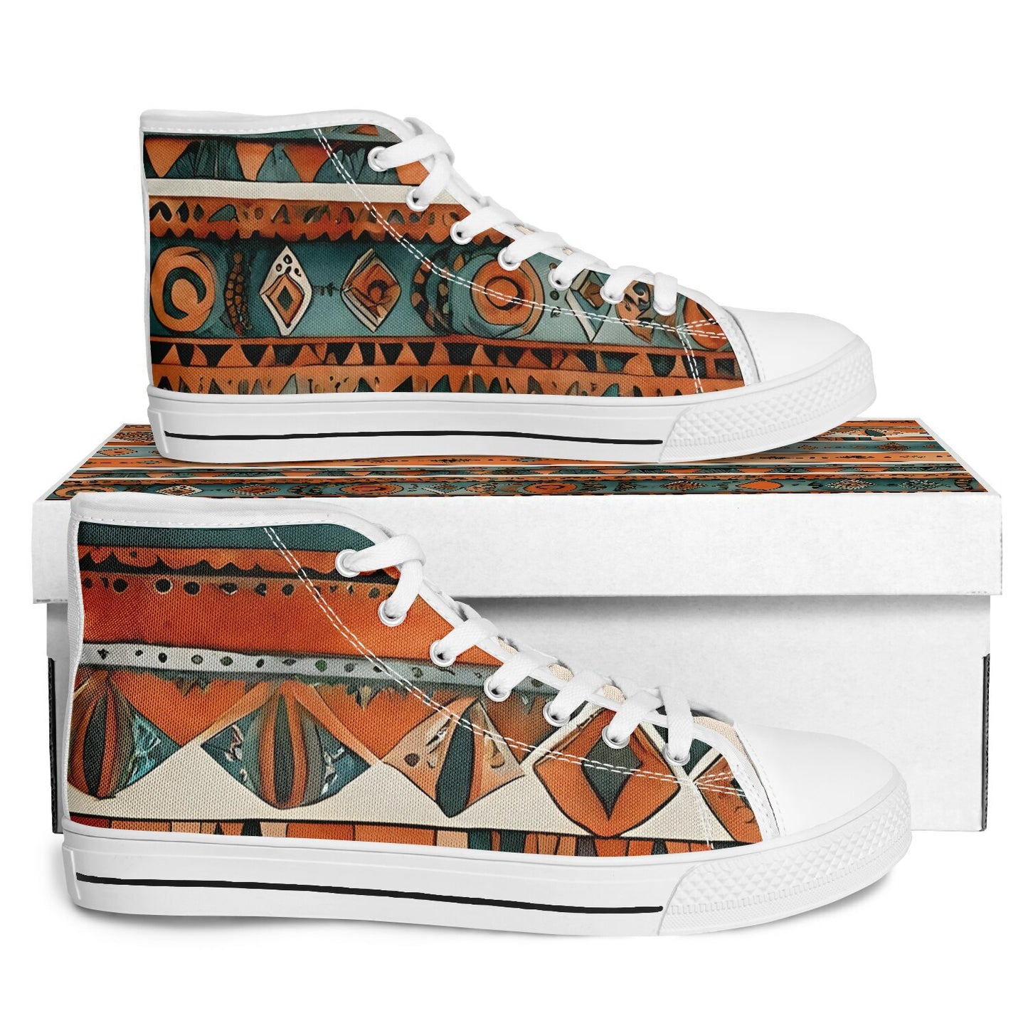 Bohemian High Tops - Abstract Unisex Festival Trainers with Bright Patterns
