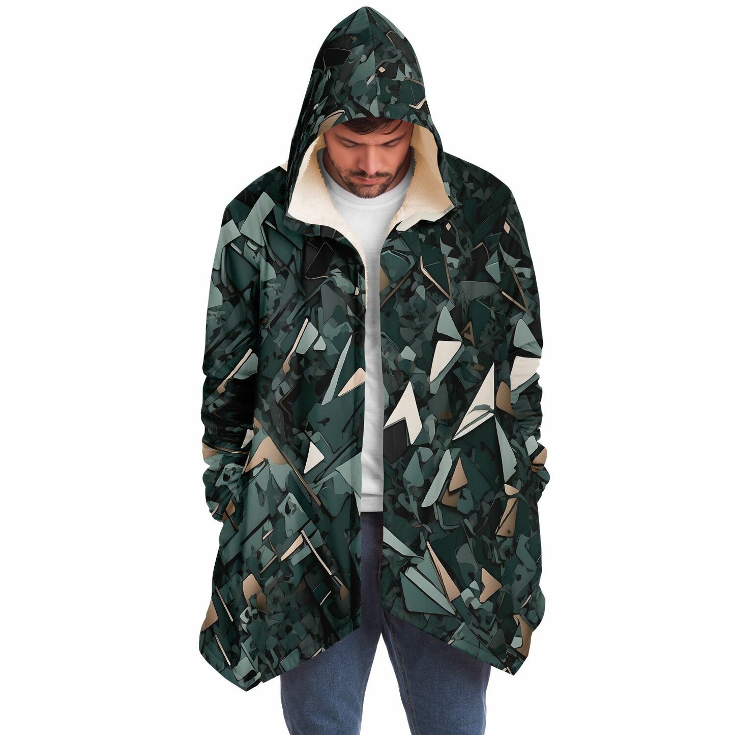 Modern Camo Hooded Cloak - Durable Fleece Cloak with Abstract Camo Pattern