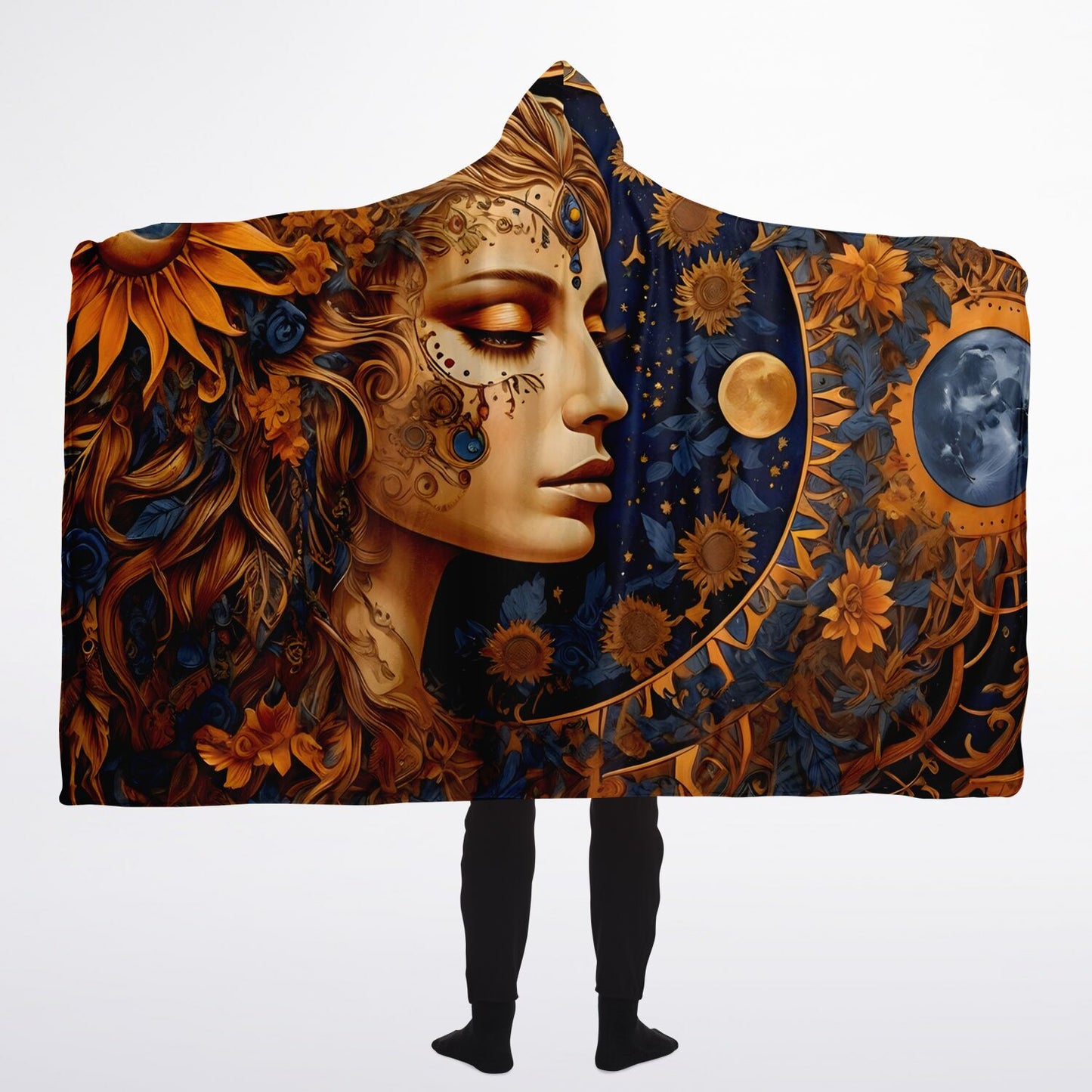 Boho Hooded Blanket - Festival Style Sherpa Fleece with Boho Woman Artwork