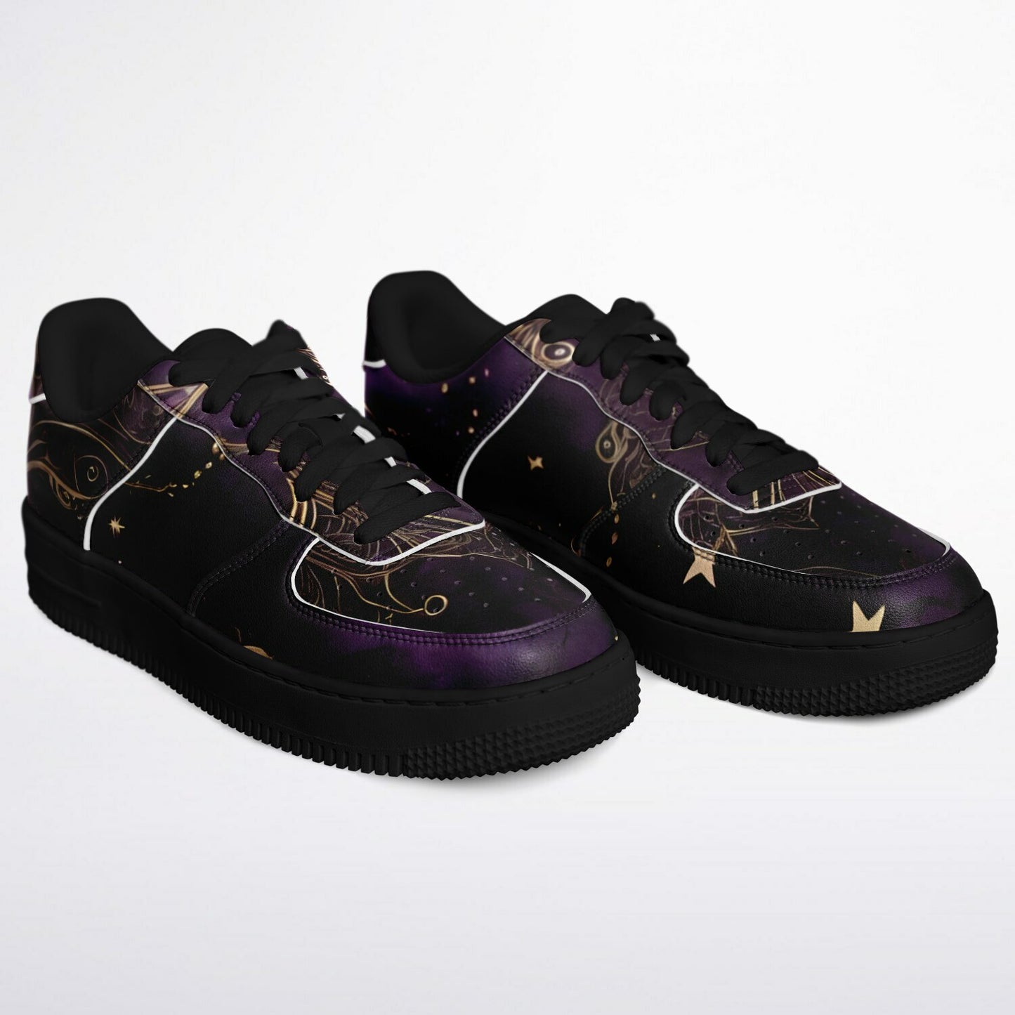 Celestial Purple Boho Rave Shoes - Durable Festival Trainers with Purple and Gold Accents