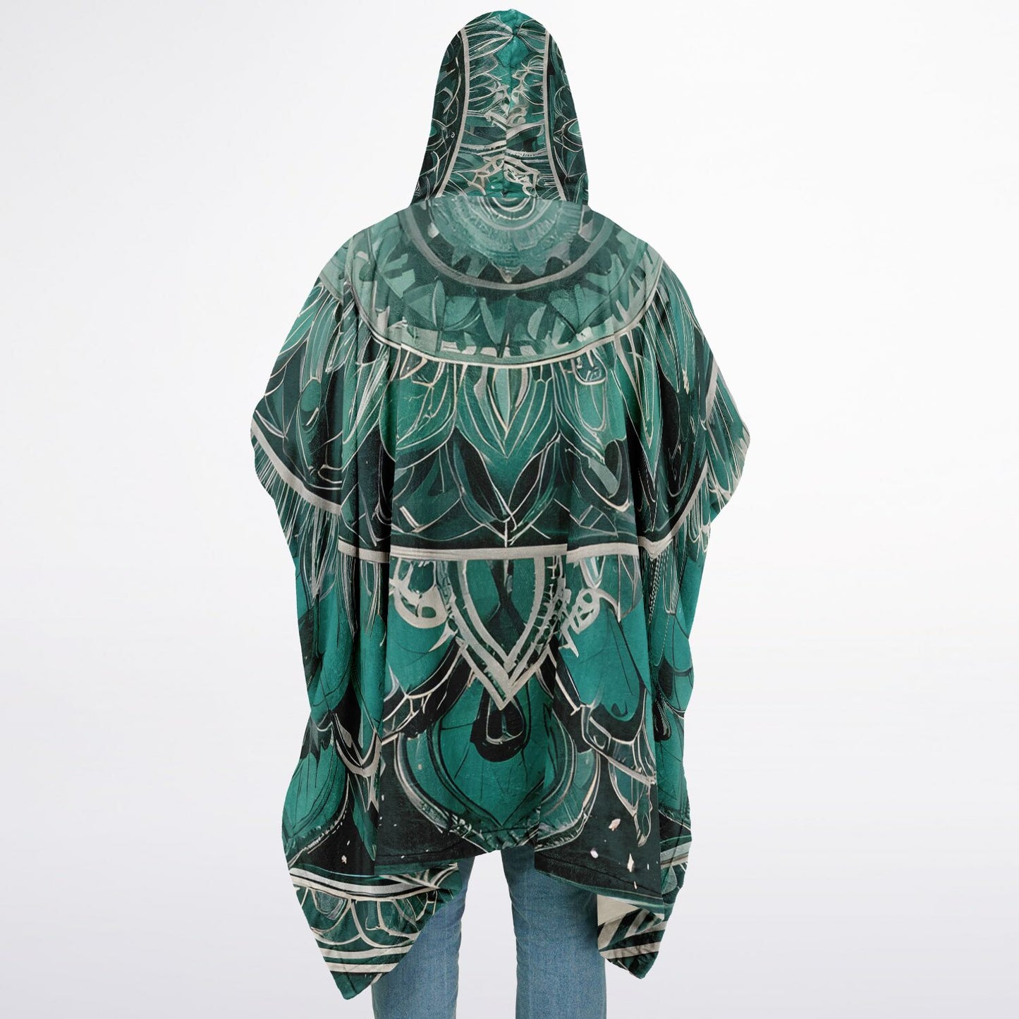 Green Mandala Flannel Blanket Poncho - Fleece Festival Poncho