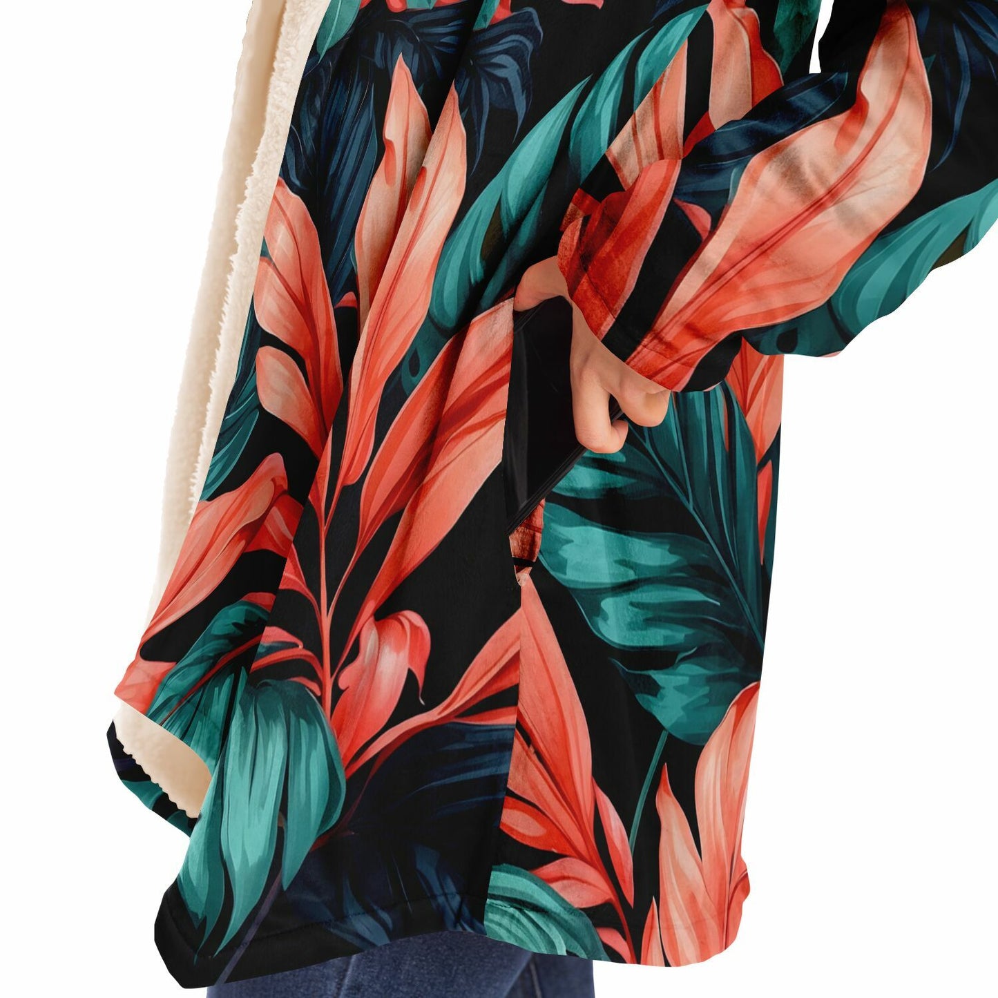 Festival Style Hooded Cloak - Fleece Cloak with Bold Floral Patterns