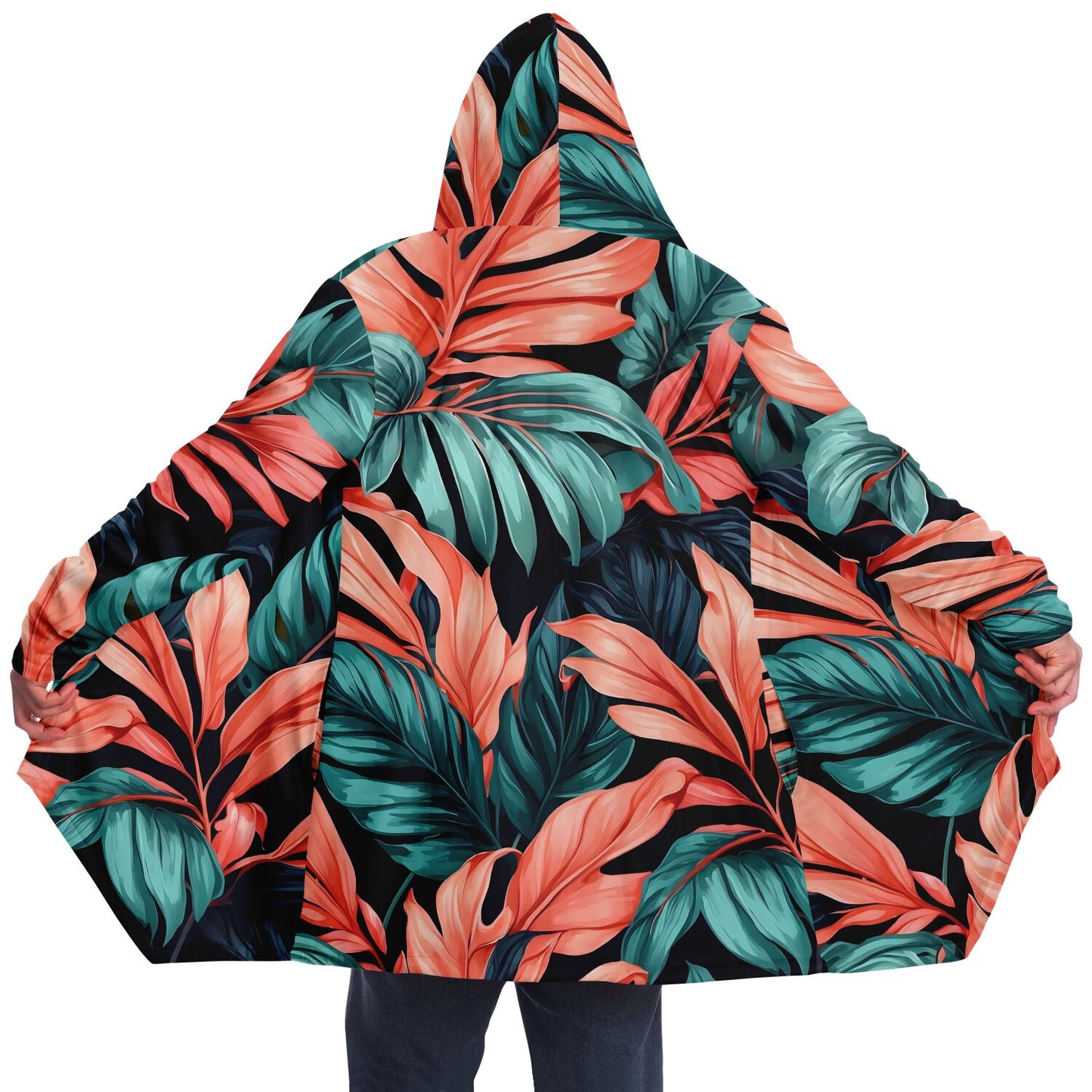 Festival Style Hooded Cloak - Fleece Cloak with Bold Floral Patterns