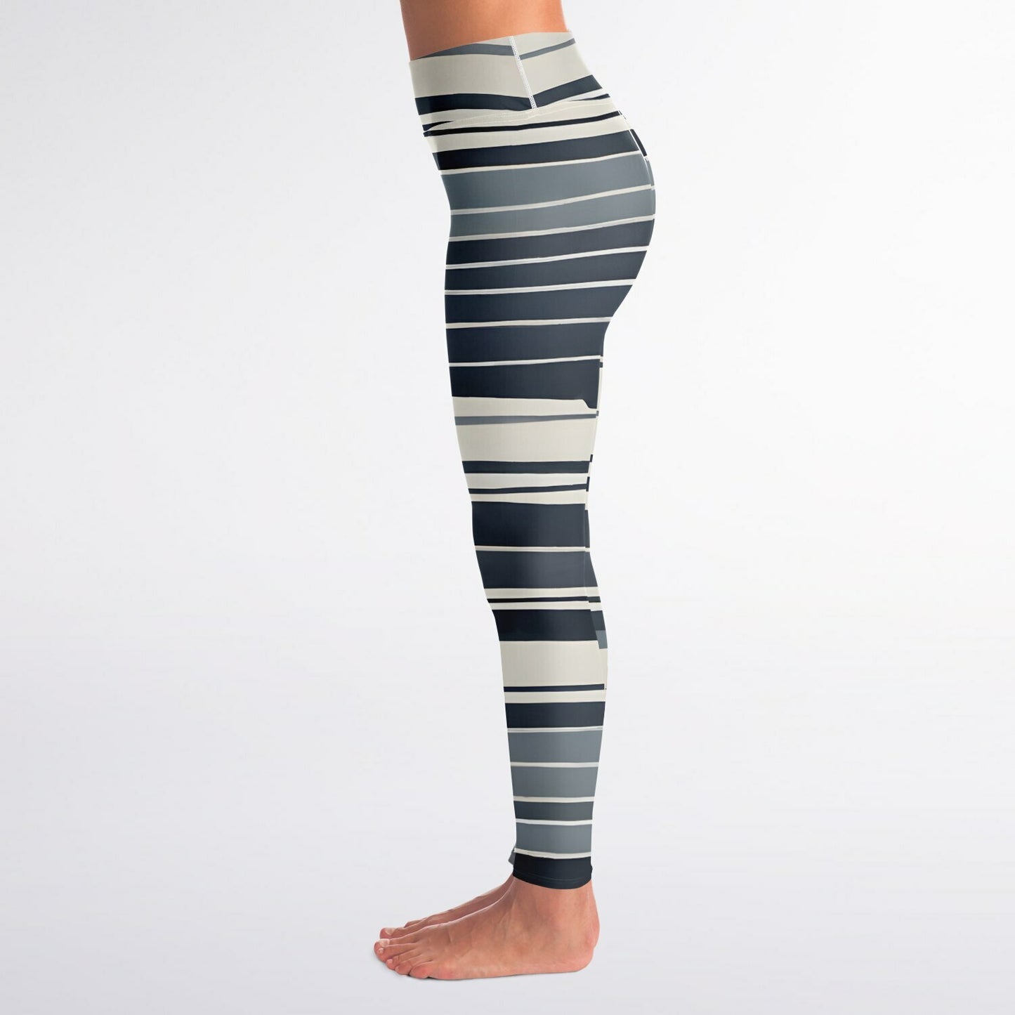 White & Blue Lines Yoga Leggings